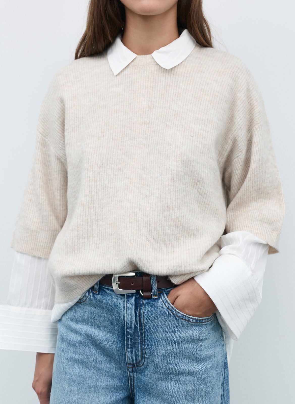 Oversized classic striped shirt VILA Beige