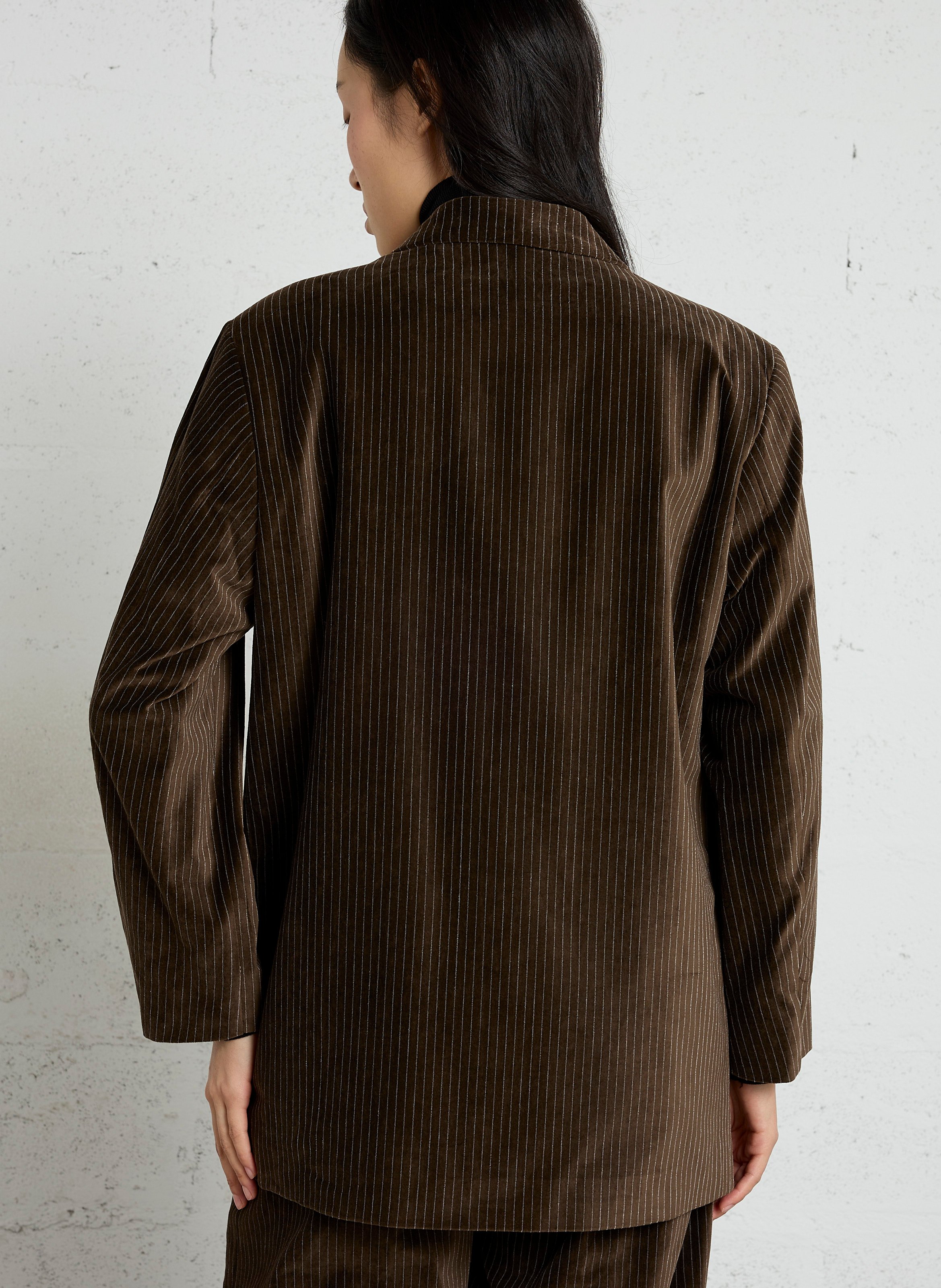 Striped cotton-blend straight-cut jacket with tailored collar DIEGA Brown