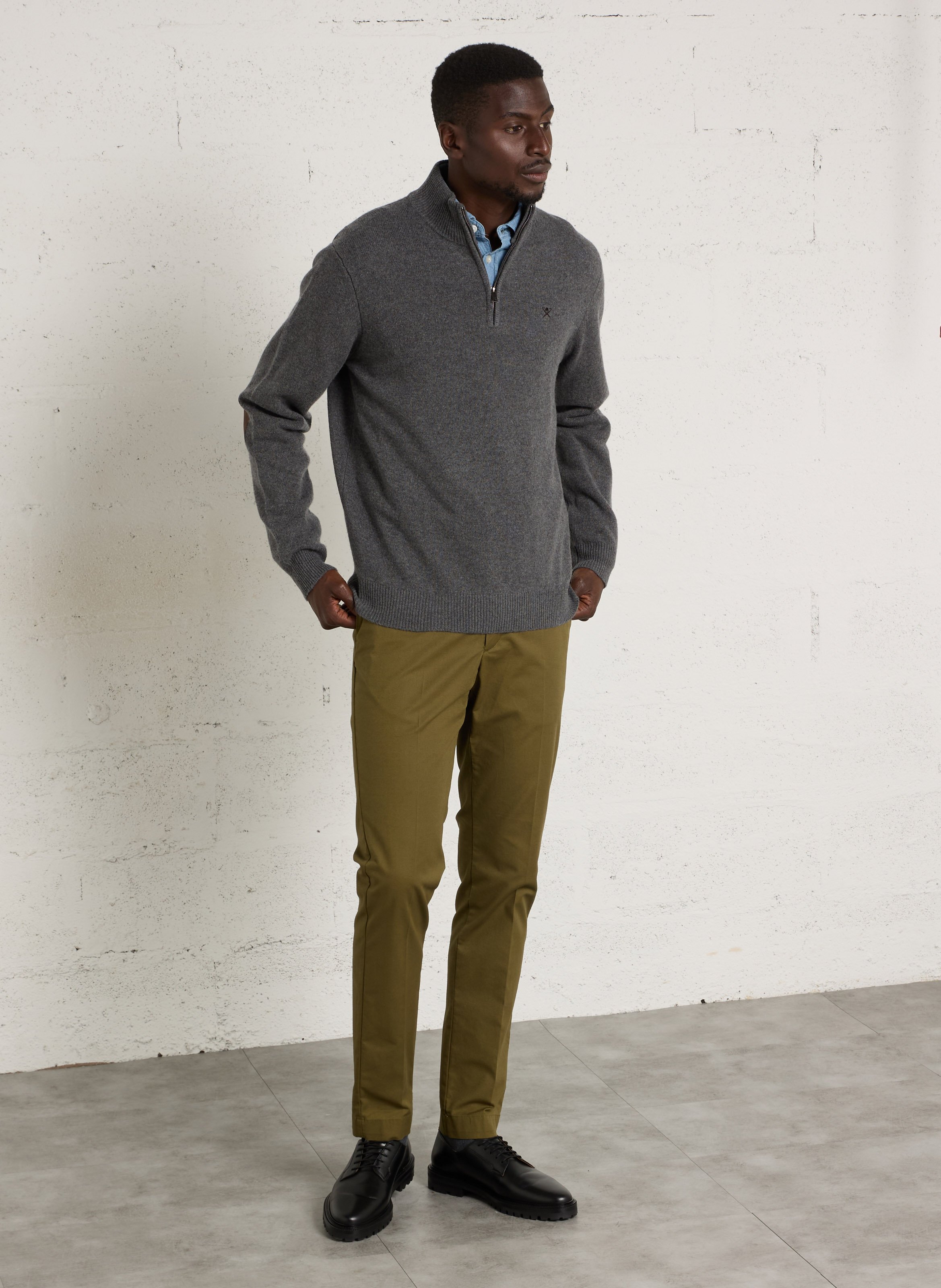 Pull droit col camionneur en laine HACKETT Gris