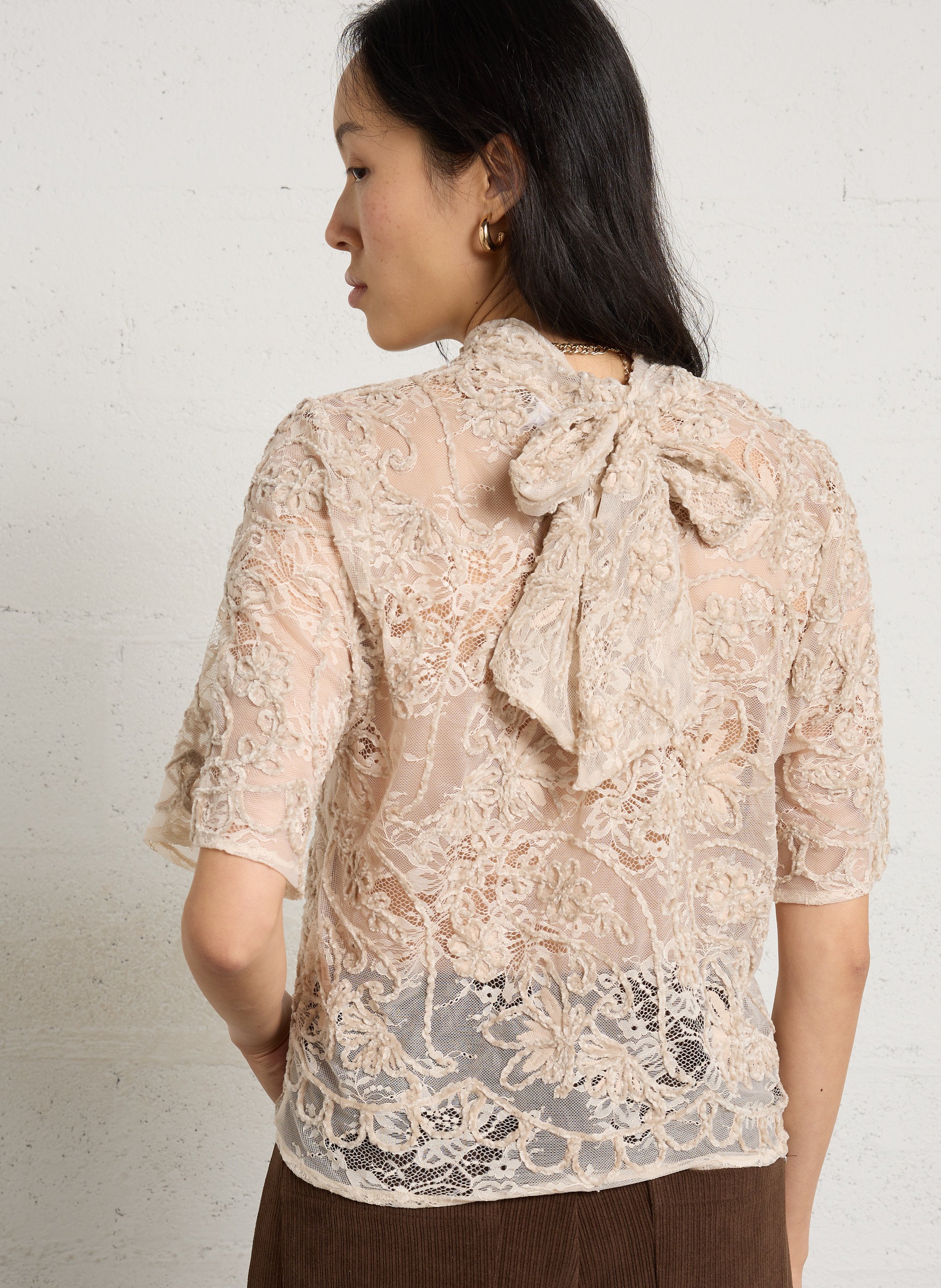 Top droit à dentelle IMPERIAL Beige