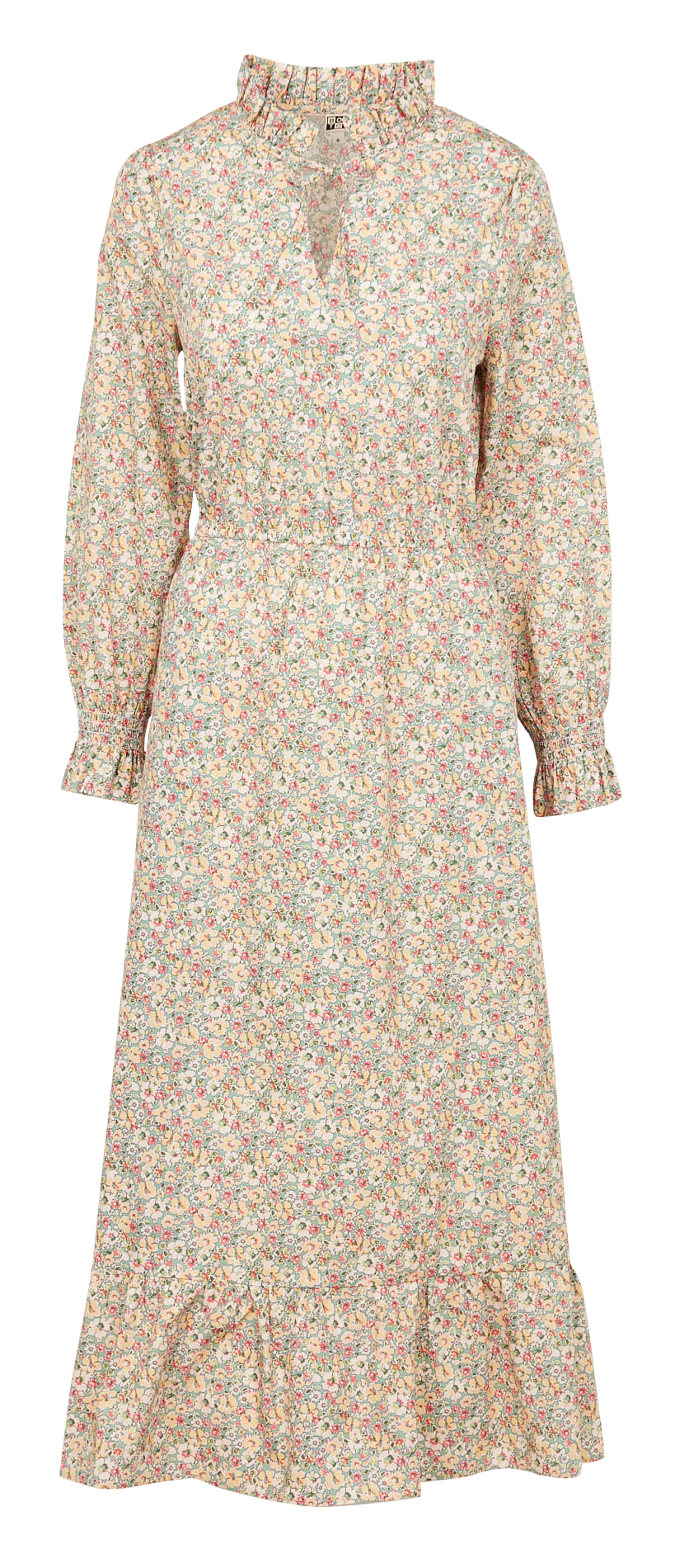 Long floral print cotton dress with Victorian collar BONTON Multicolored