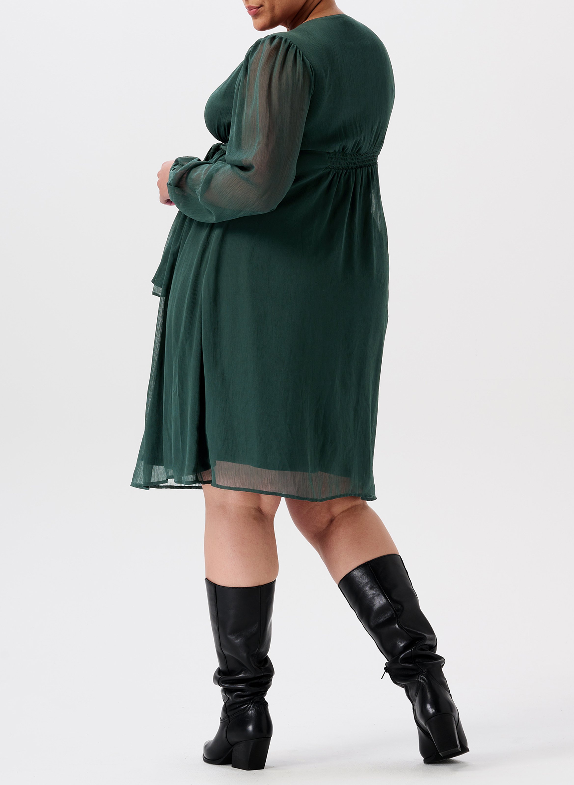Short crepe wrapover-neck dress NOPPIES Green