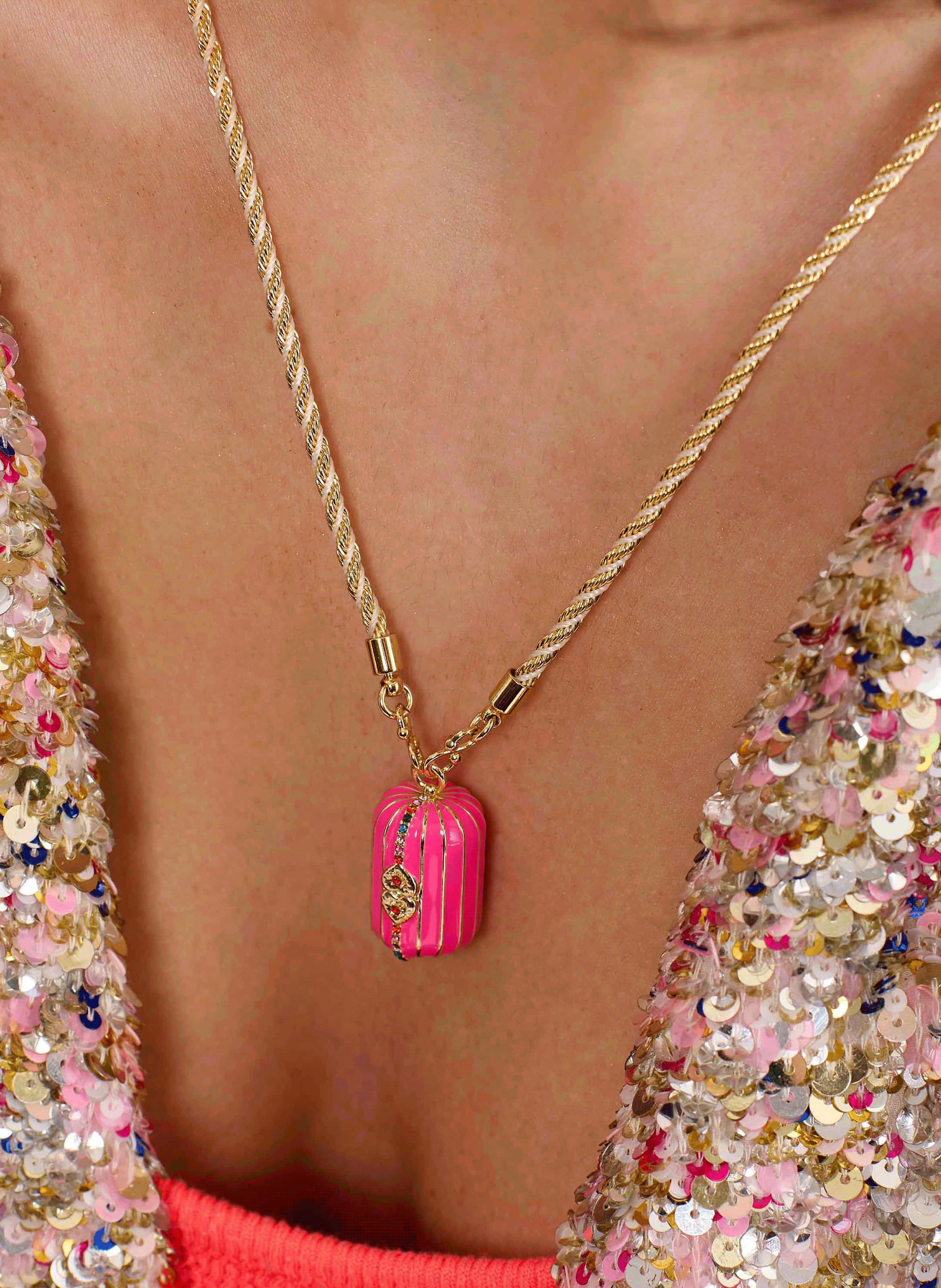 Long cord necklace with central charm HIPANEMA Pink