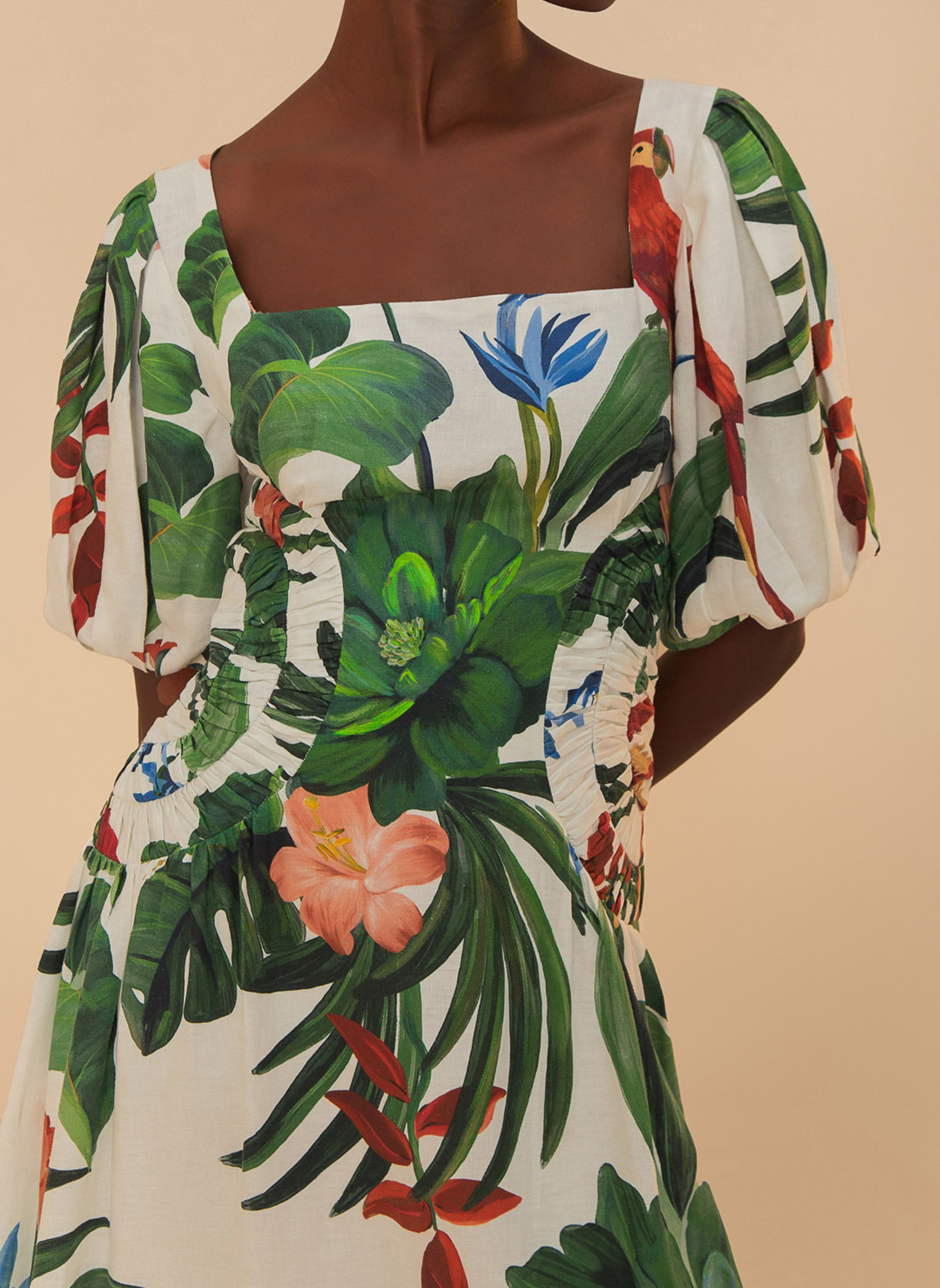 Robe longue en lin mélangé imprimé FARM RIO Blanc