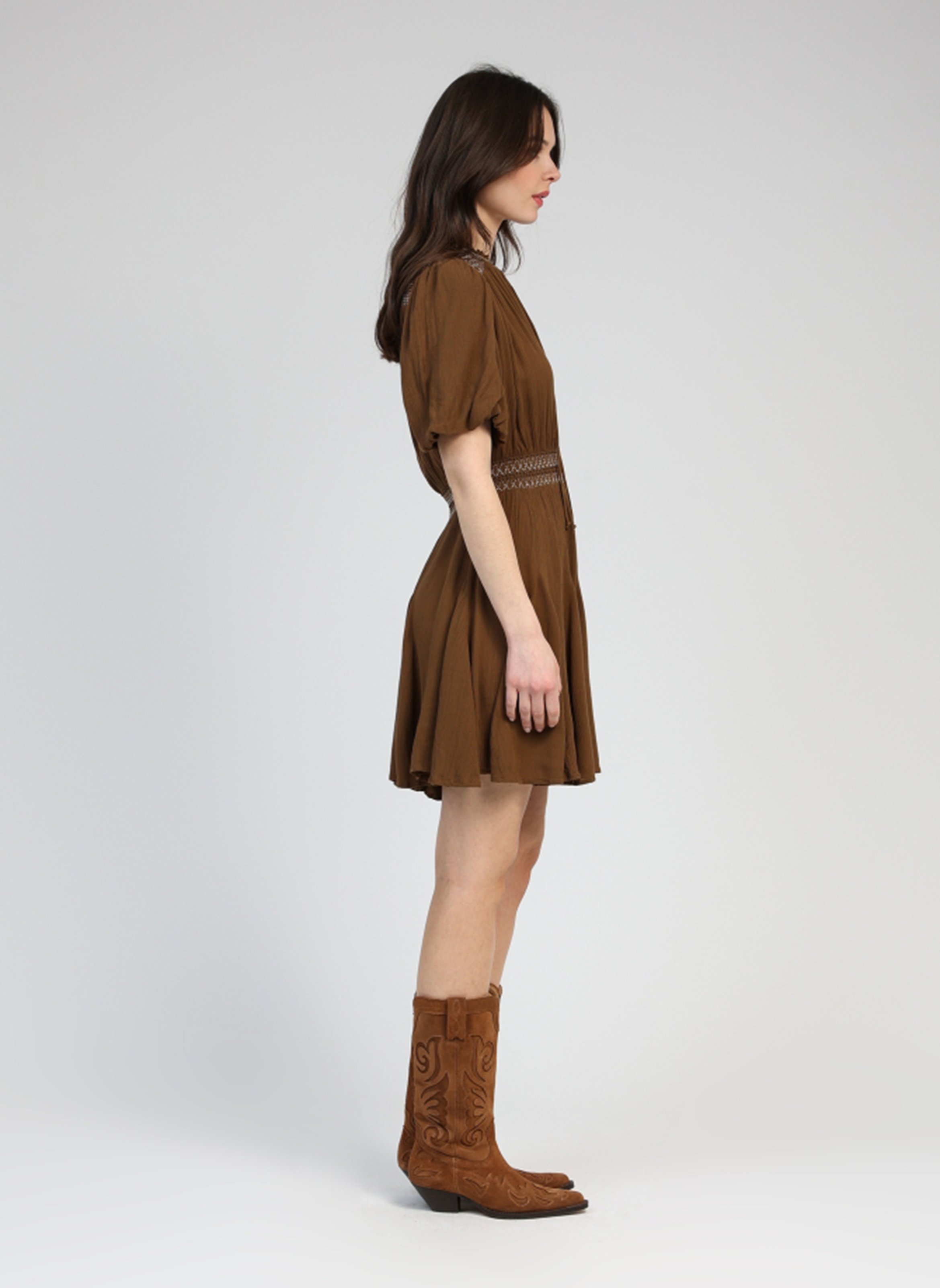 Korte jurk met V-hals AN'GE Khaki