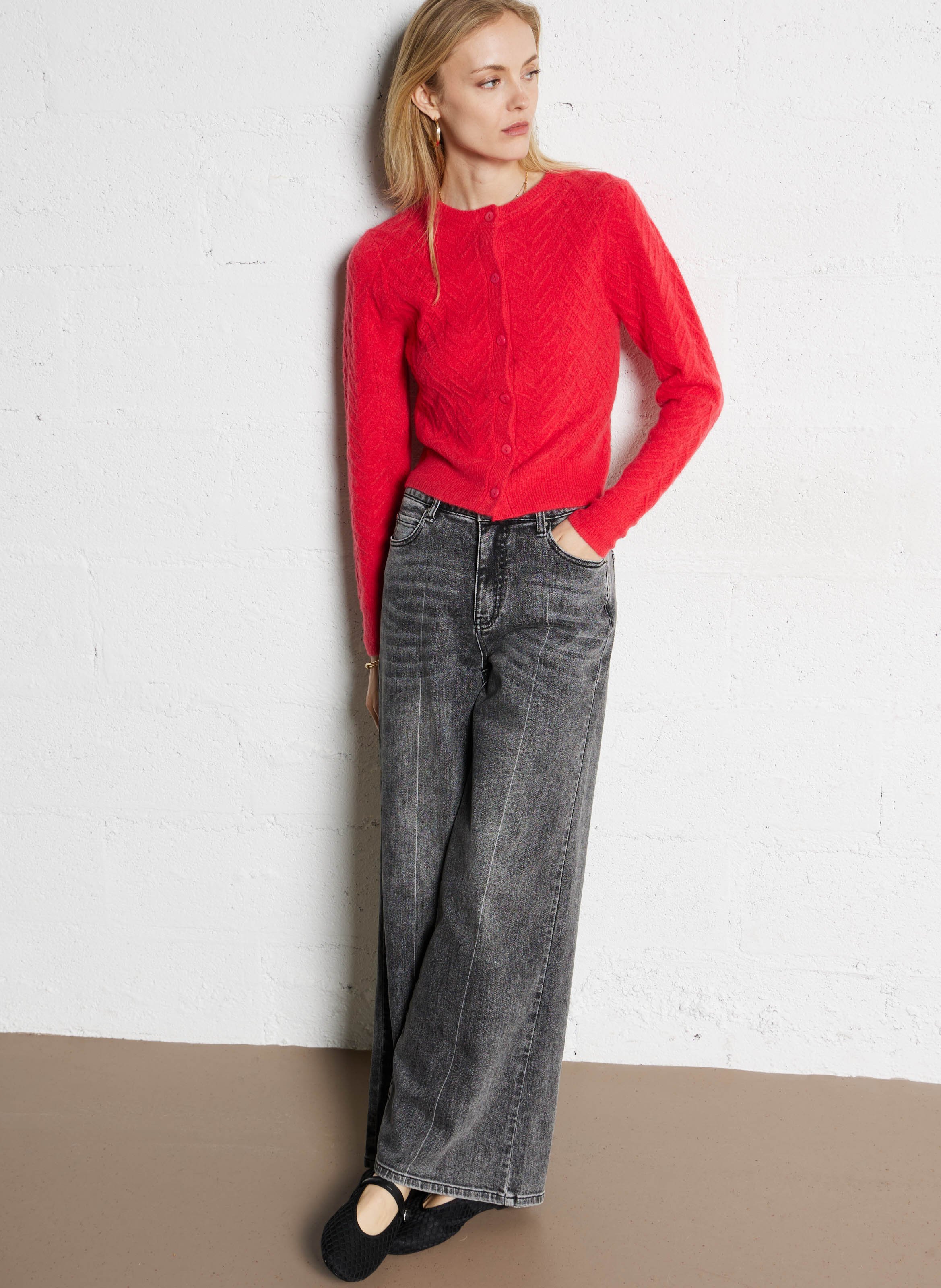 Gilet droit en maille SUNCOO Rouge