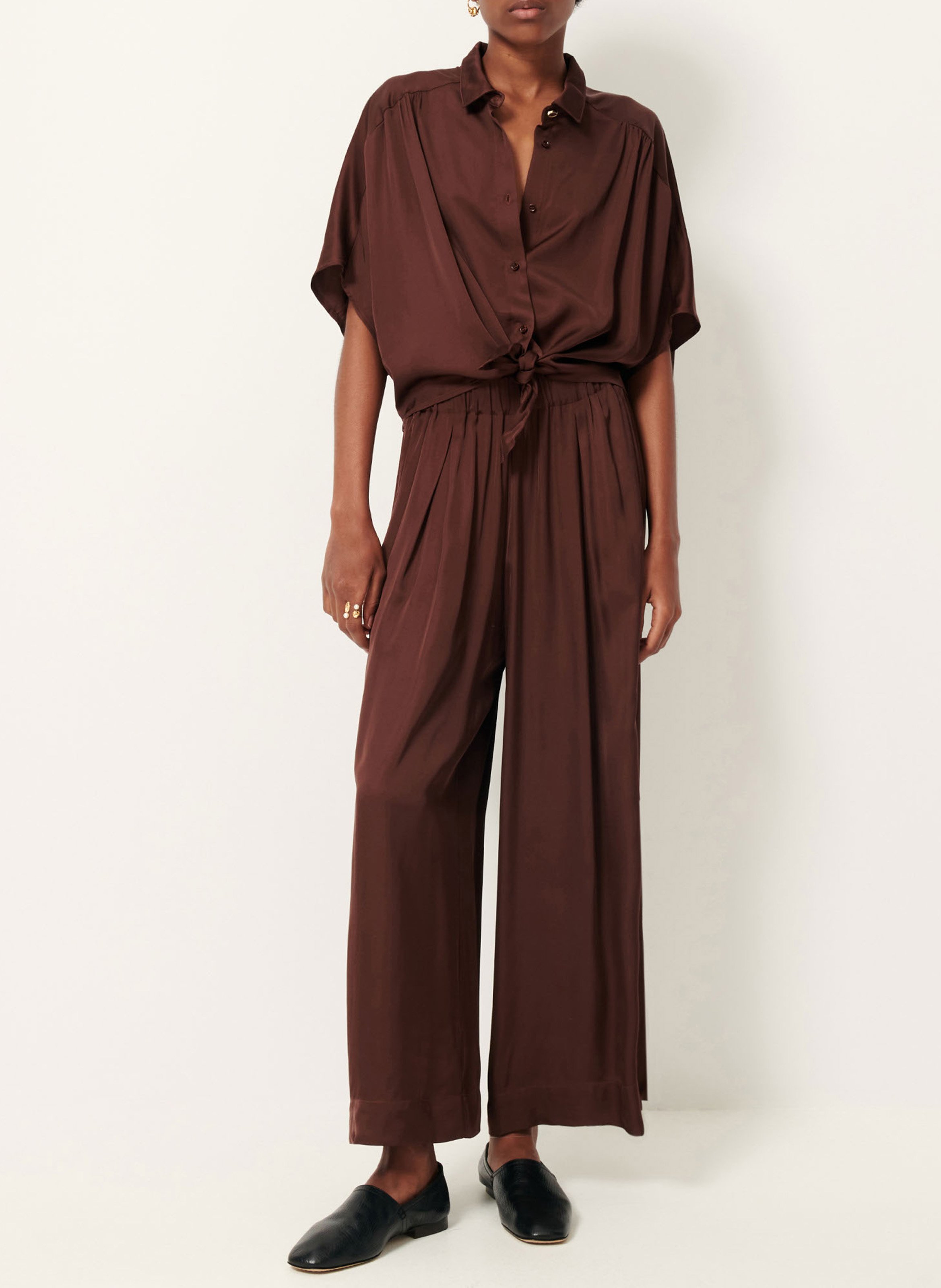 Fluid high-waisted wide-leg pants SESSUN Brown
