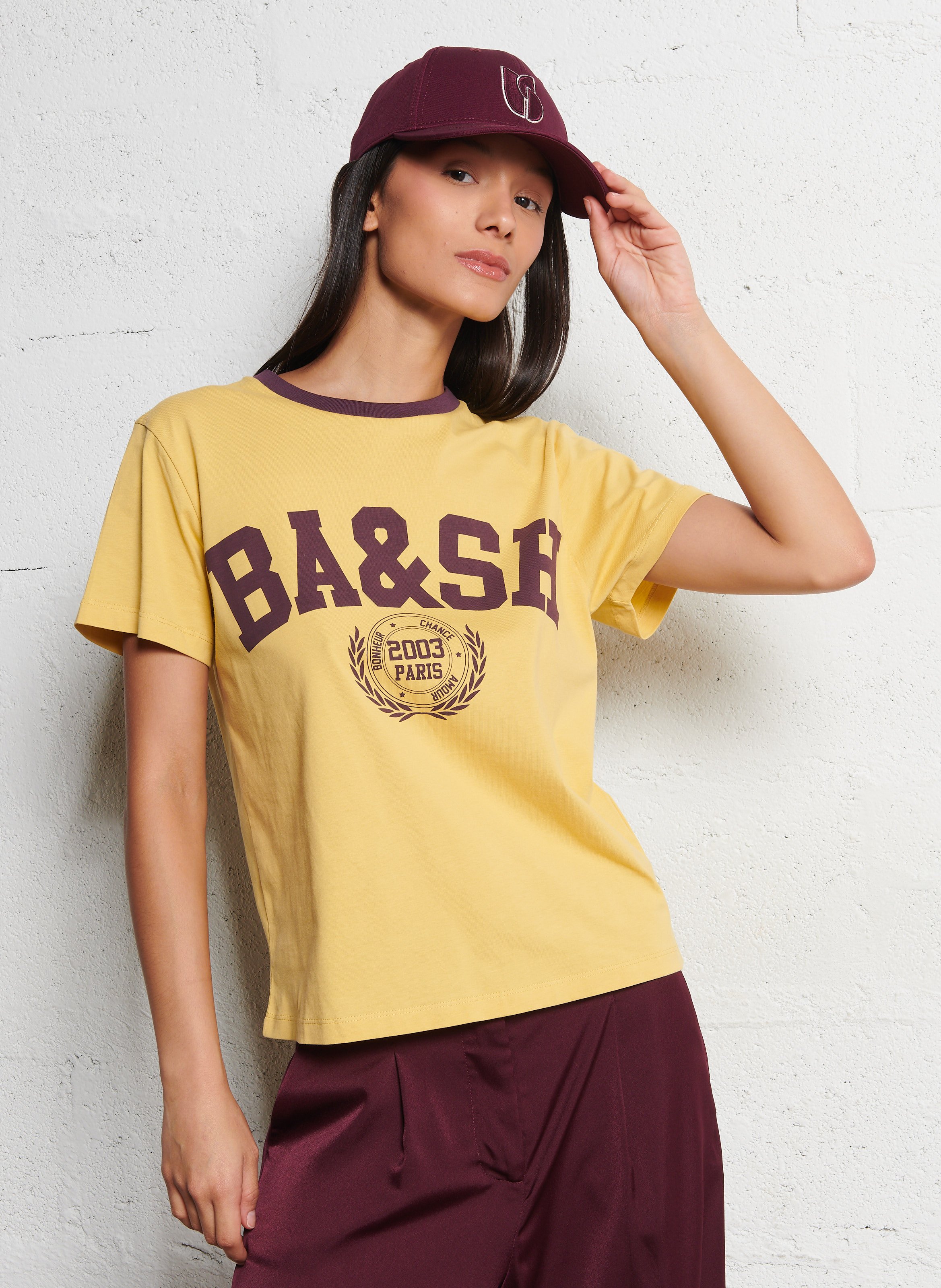 Recht, katoenen T-shirt met ronde hals en zeefdruk BA&SH