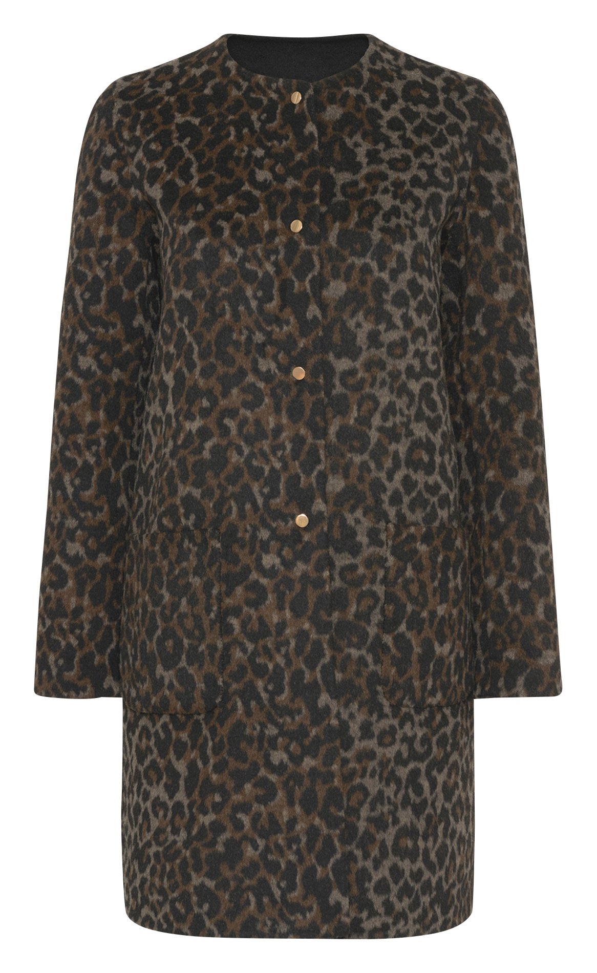 Long manteau col rond léopard GERARD DAREL Marron