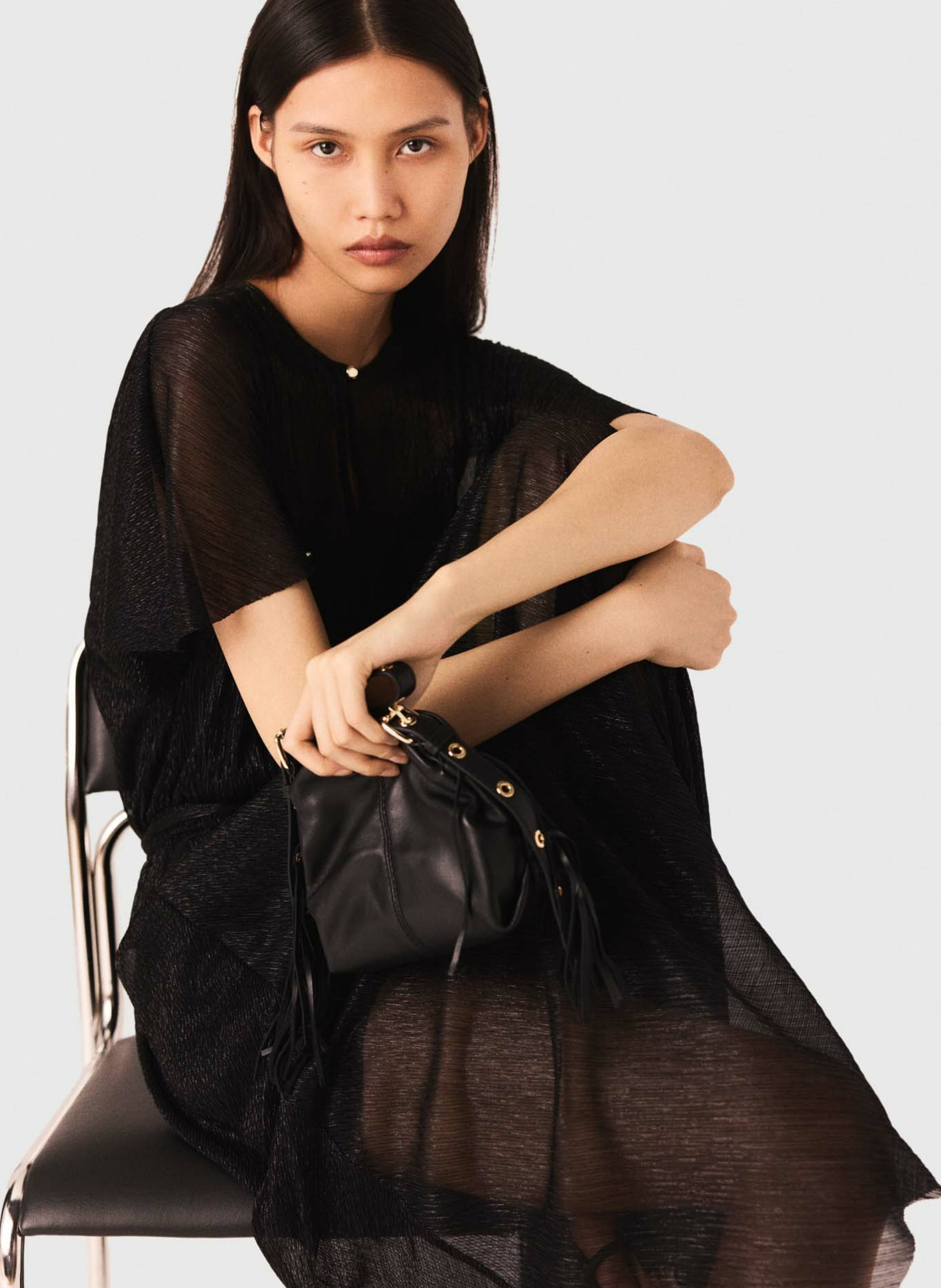 Long dress with round sequined collar MAJE Black