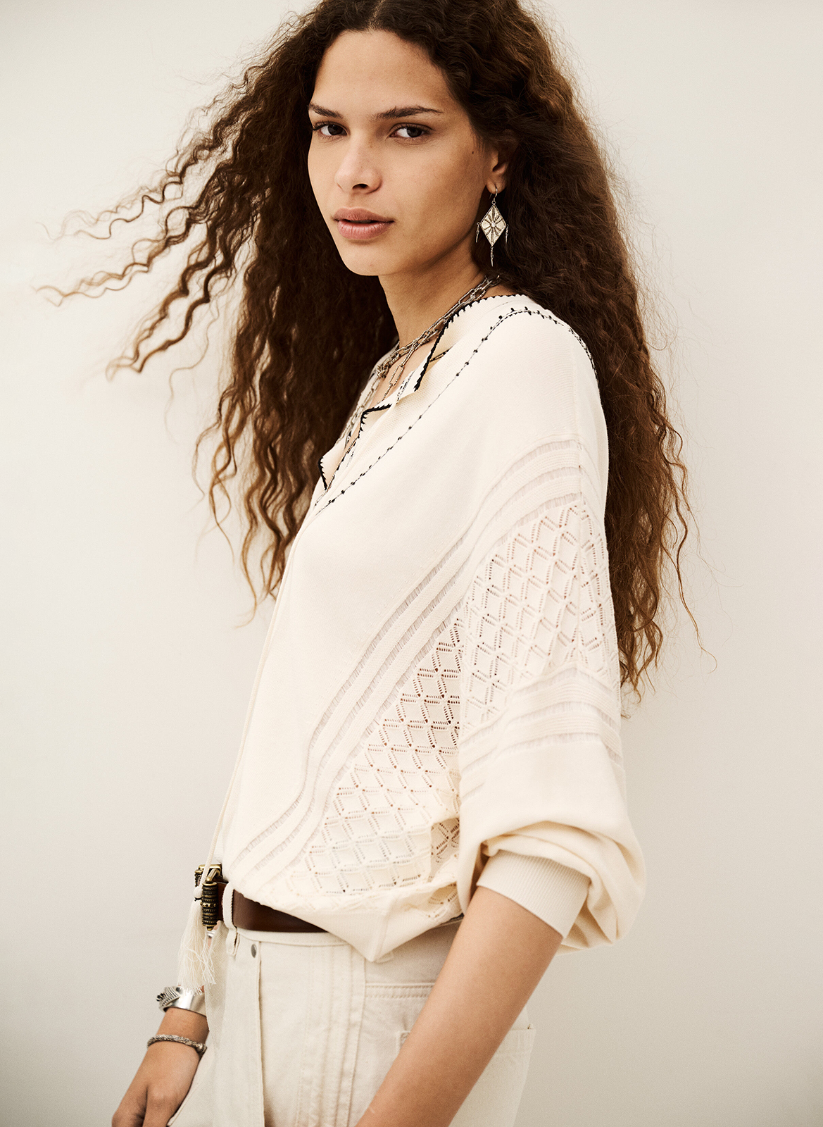 Pull col tunisien en coton mélangé BA&SH Beige