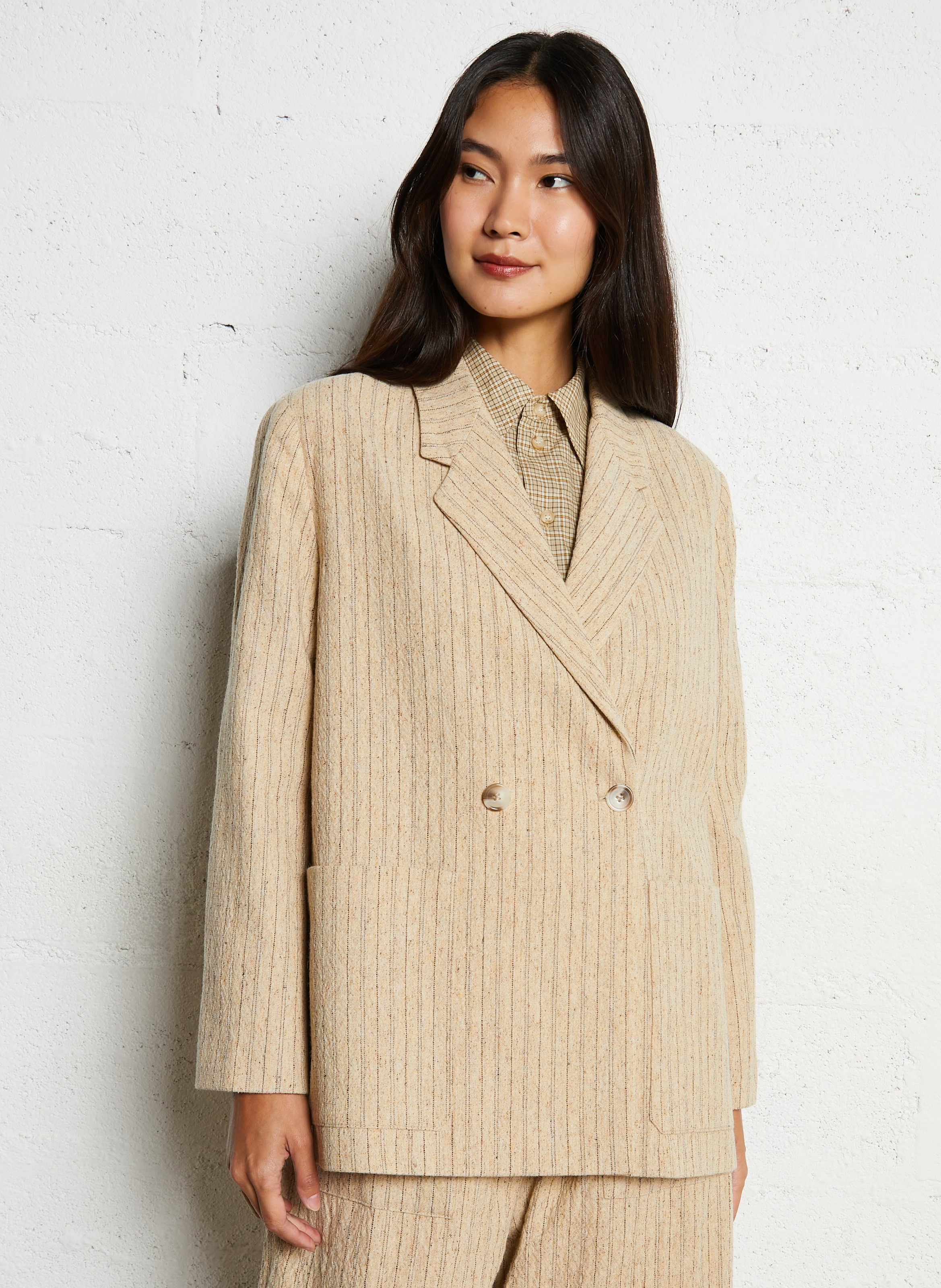 Oversized striped blazer-style jacket HOD PARIS Beige