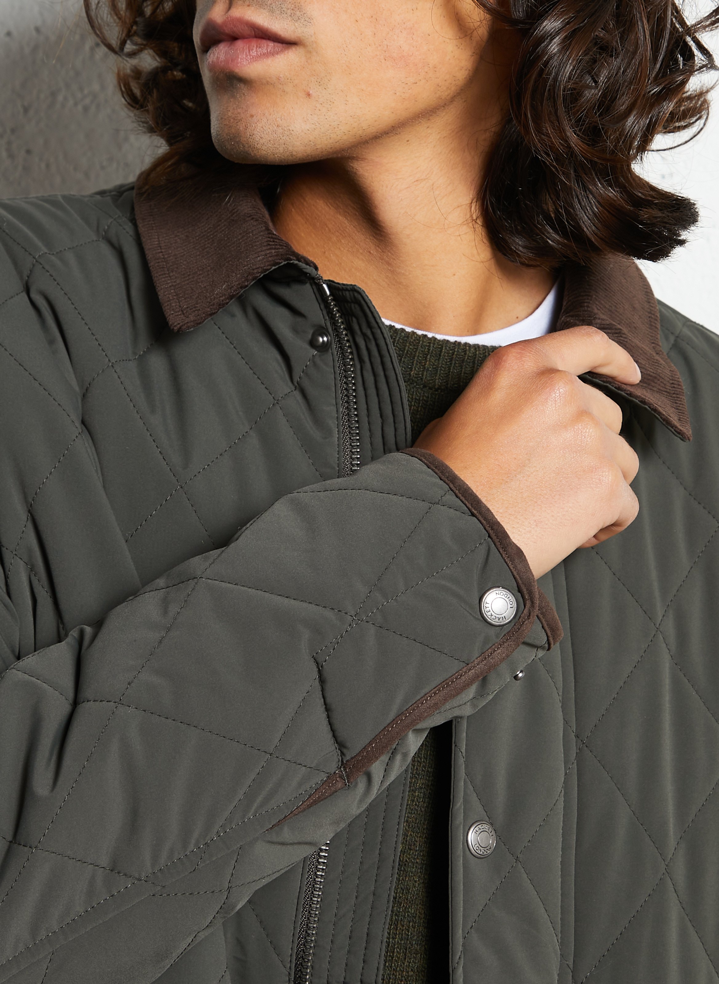 Manteau matelassé à col velours côtelé HACKETT Vert