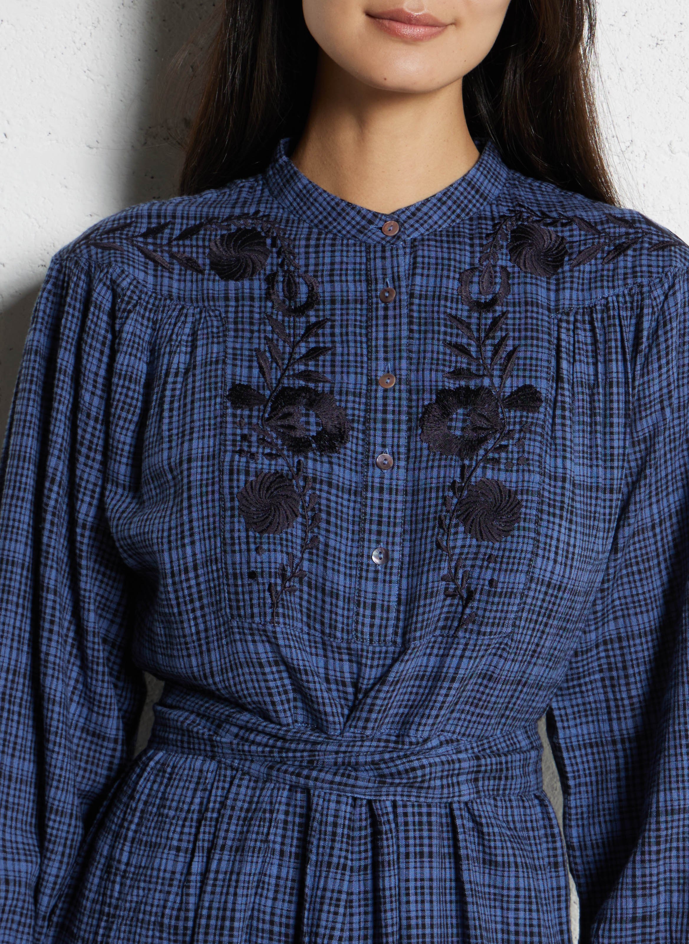 Langes Kleid mit Rundhalsausschnitt aus bedruckter Baumwollmischung ANTIK BATIK Blau