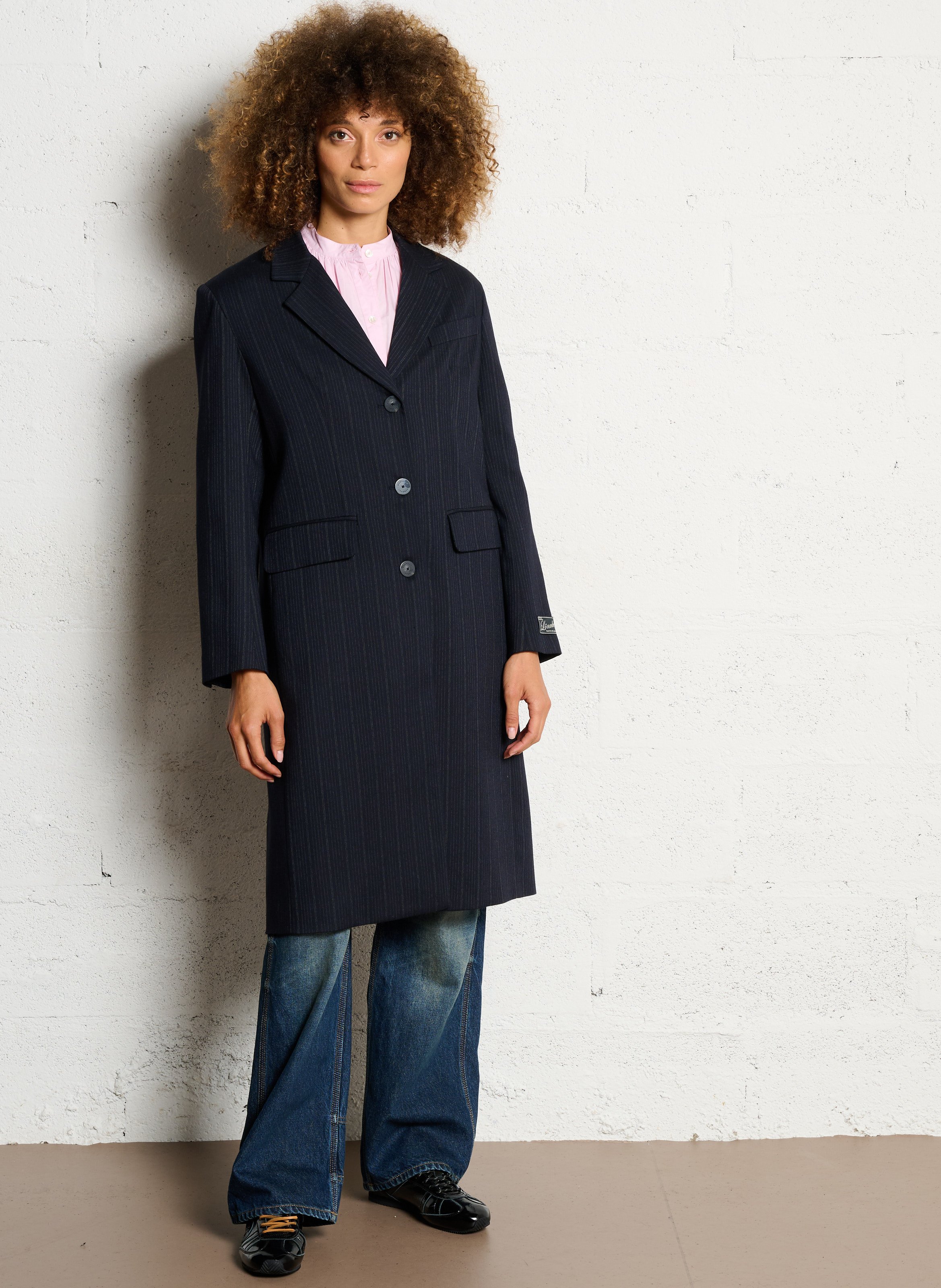 Veste longue droite col tailleur MARGAUX LONNBERG Bleu