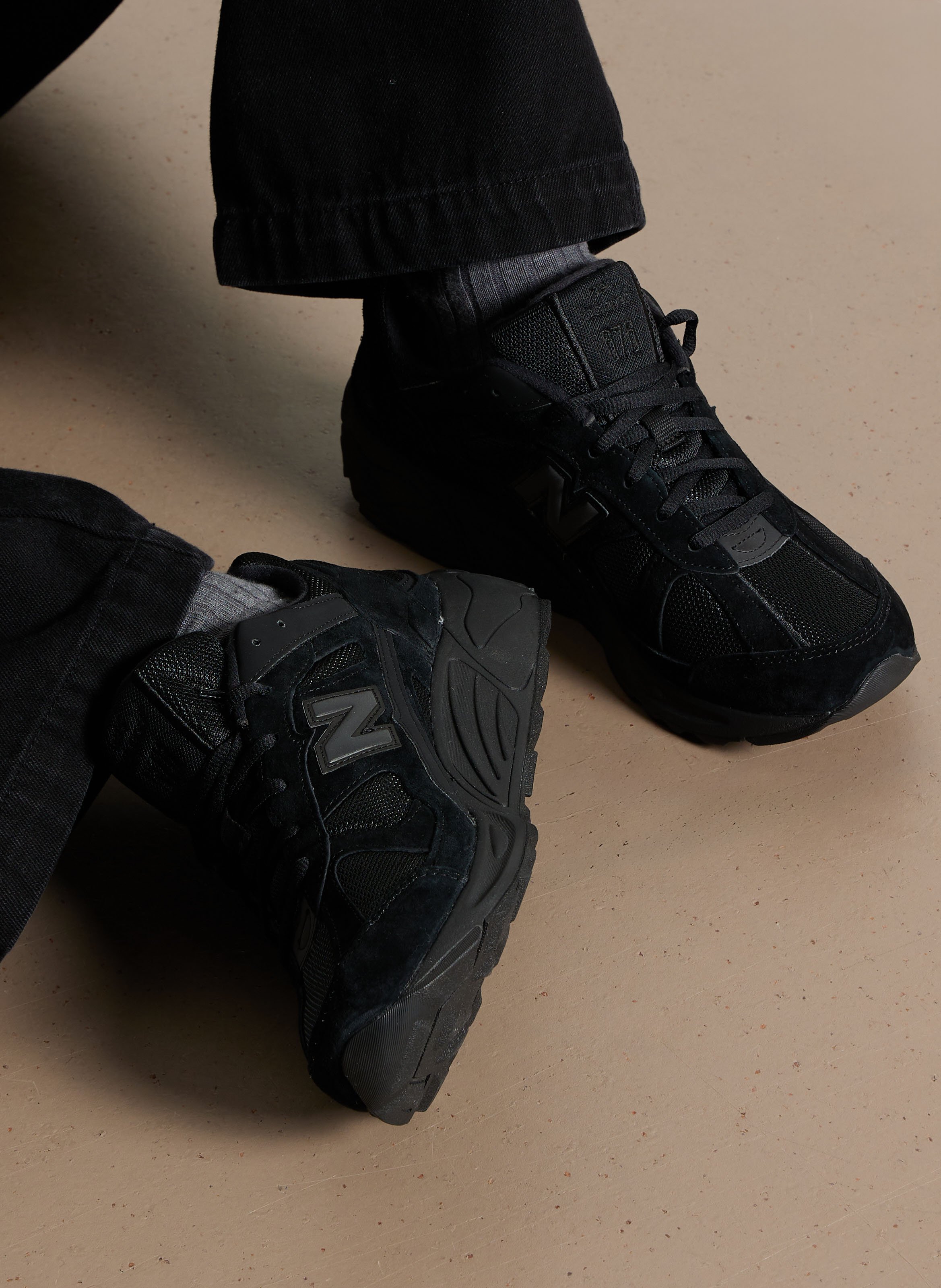 Low-top leather mix sneakers NEW BALANCE Black