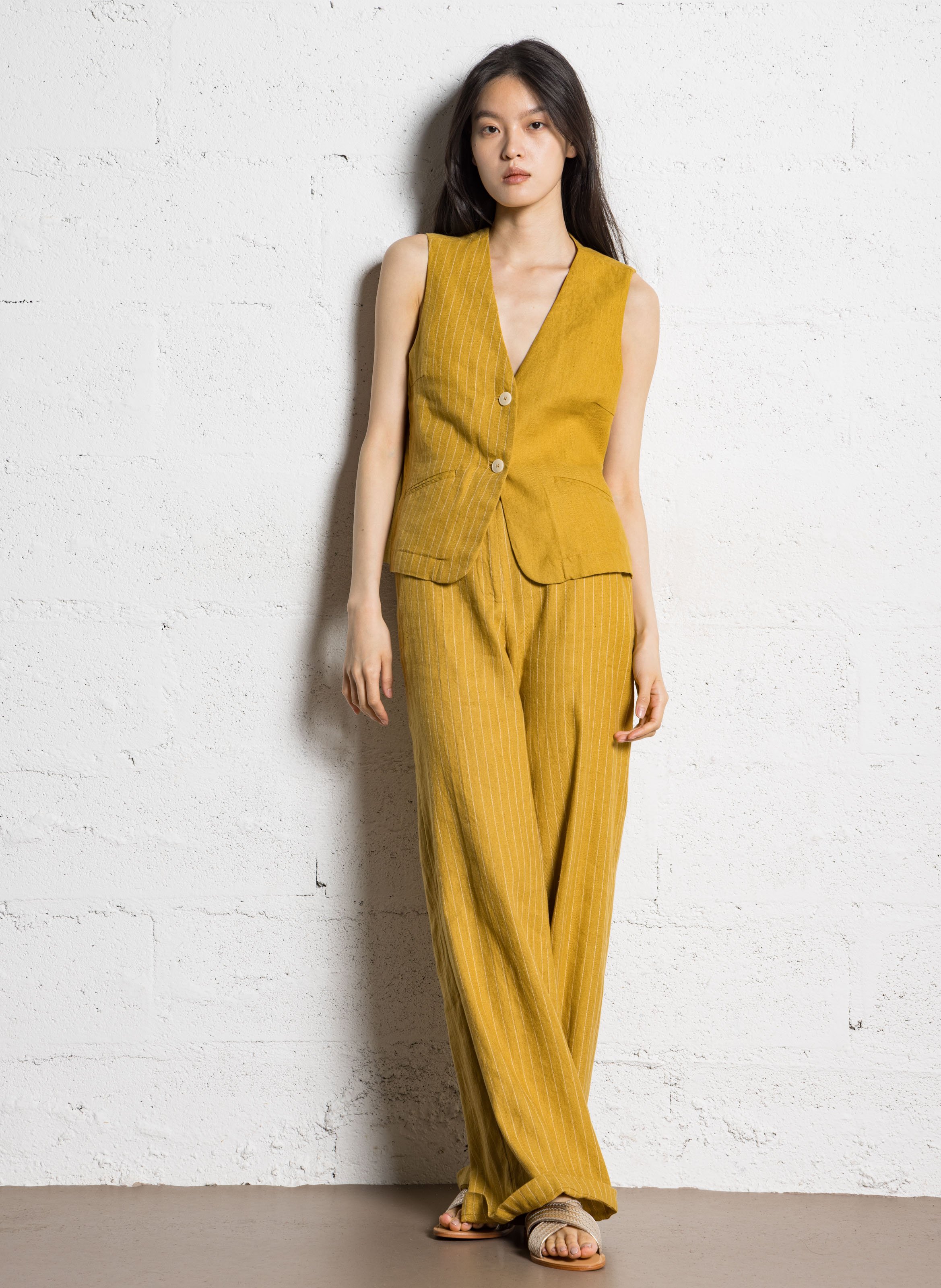 Straight linen and cotton jacquard vest NICE THINGS Yellow