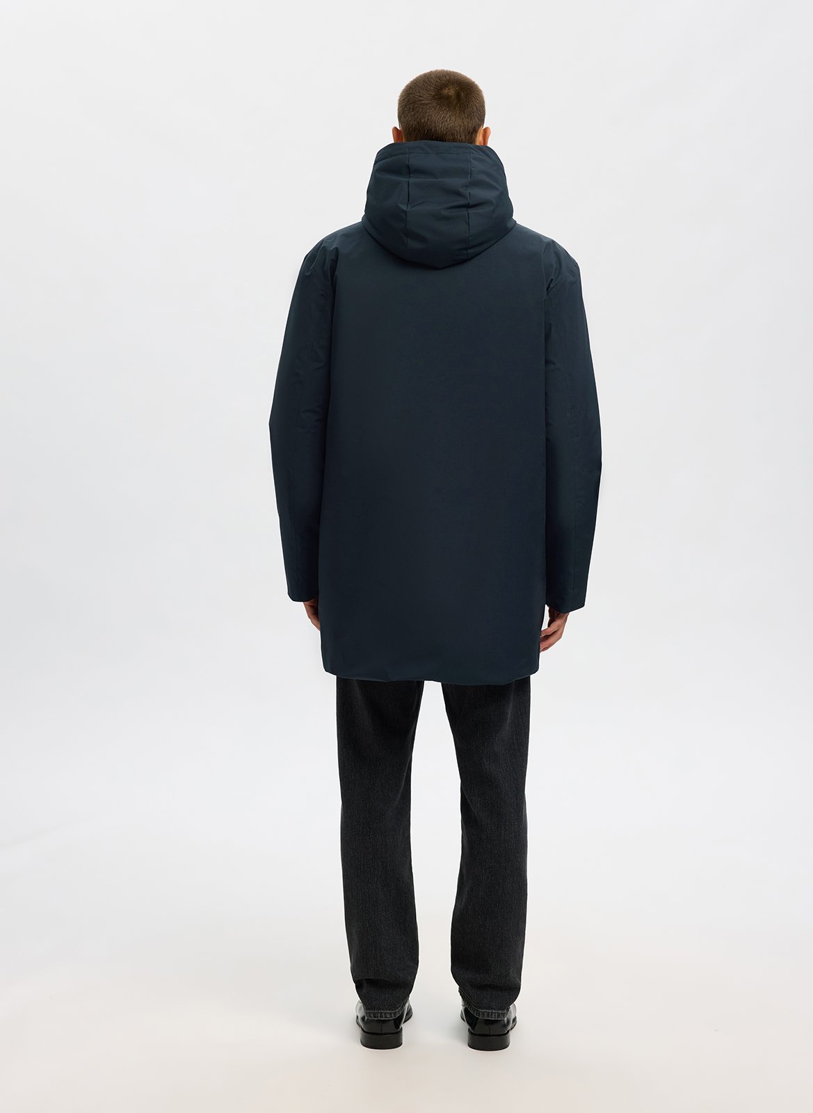 Straight parka with high collar in recycled fibers SELECTED Black