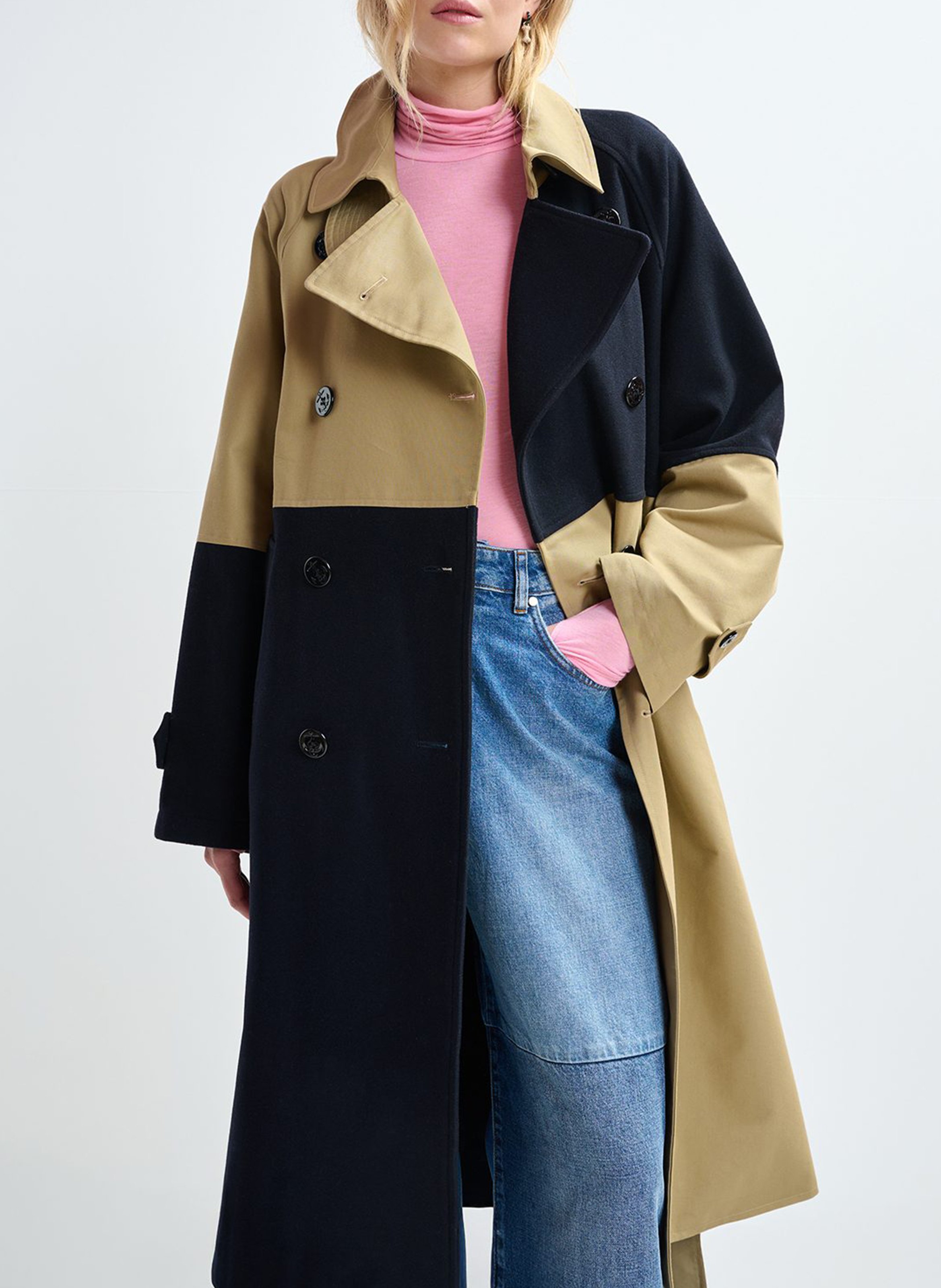 Straight wool-blend trench coat with tailored collar ESSENTIEL ANTWERP Brown