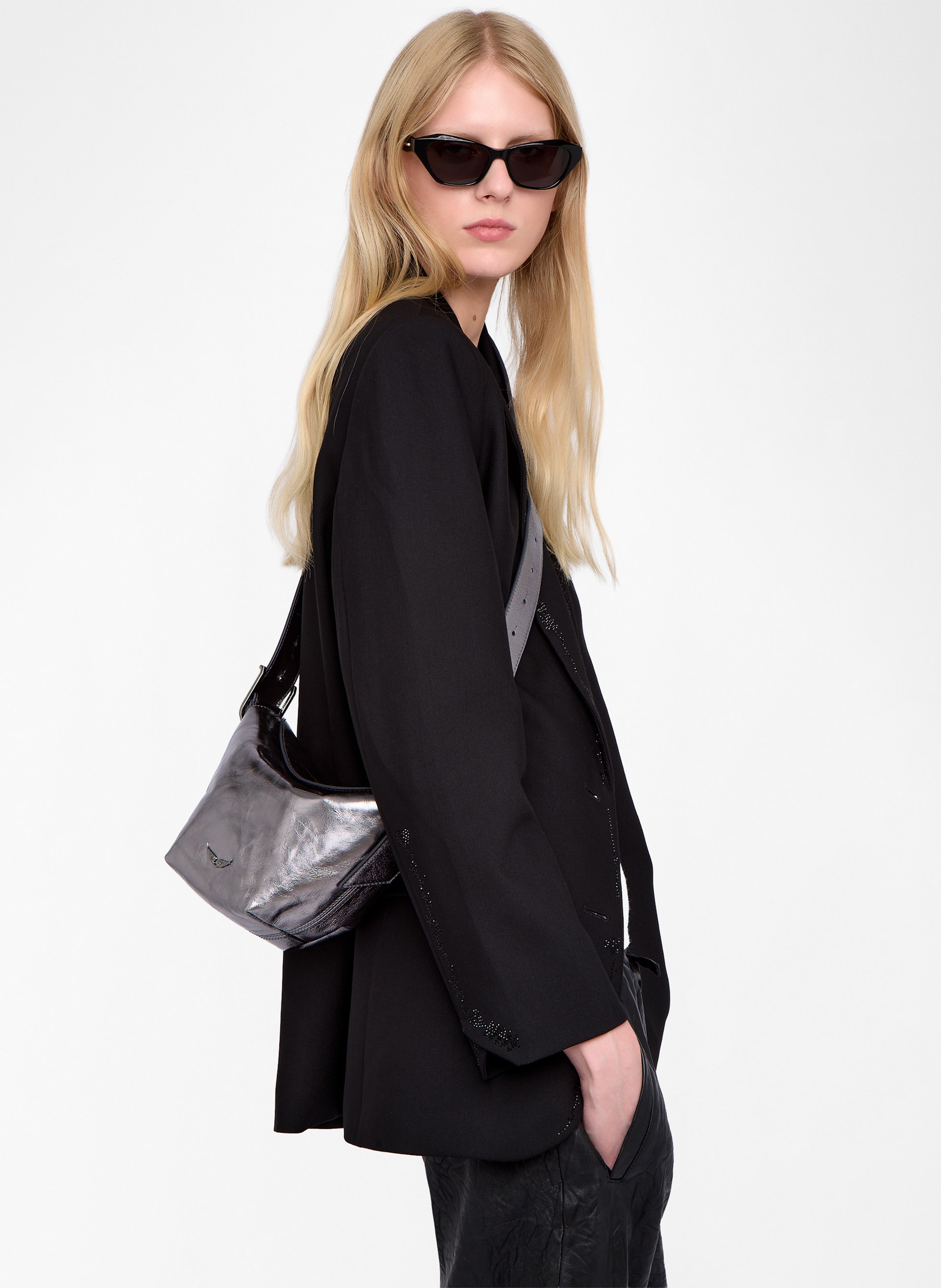 Metallic leather shoulder bag ZADIG&VOLTAIRE Grey