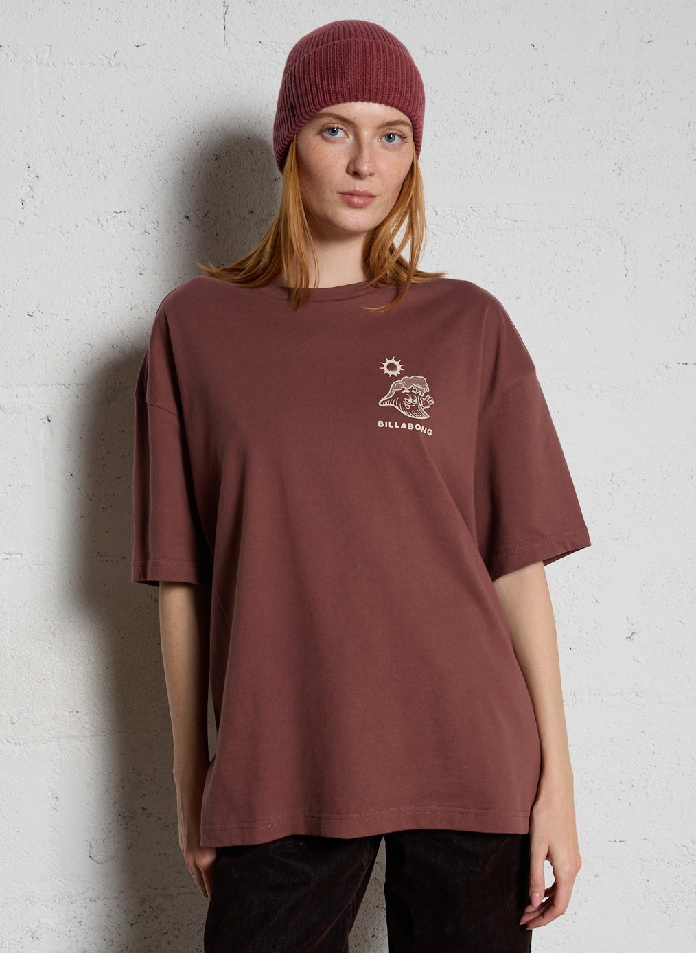 Tee-shirt droit col rond en coton BILLABONG Marron