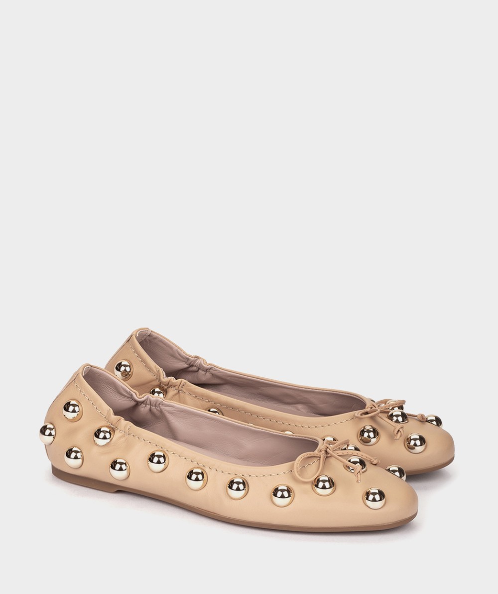 Beige leather ballet flats with metallic details PEDRO MIRALLES Beige