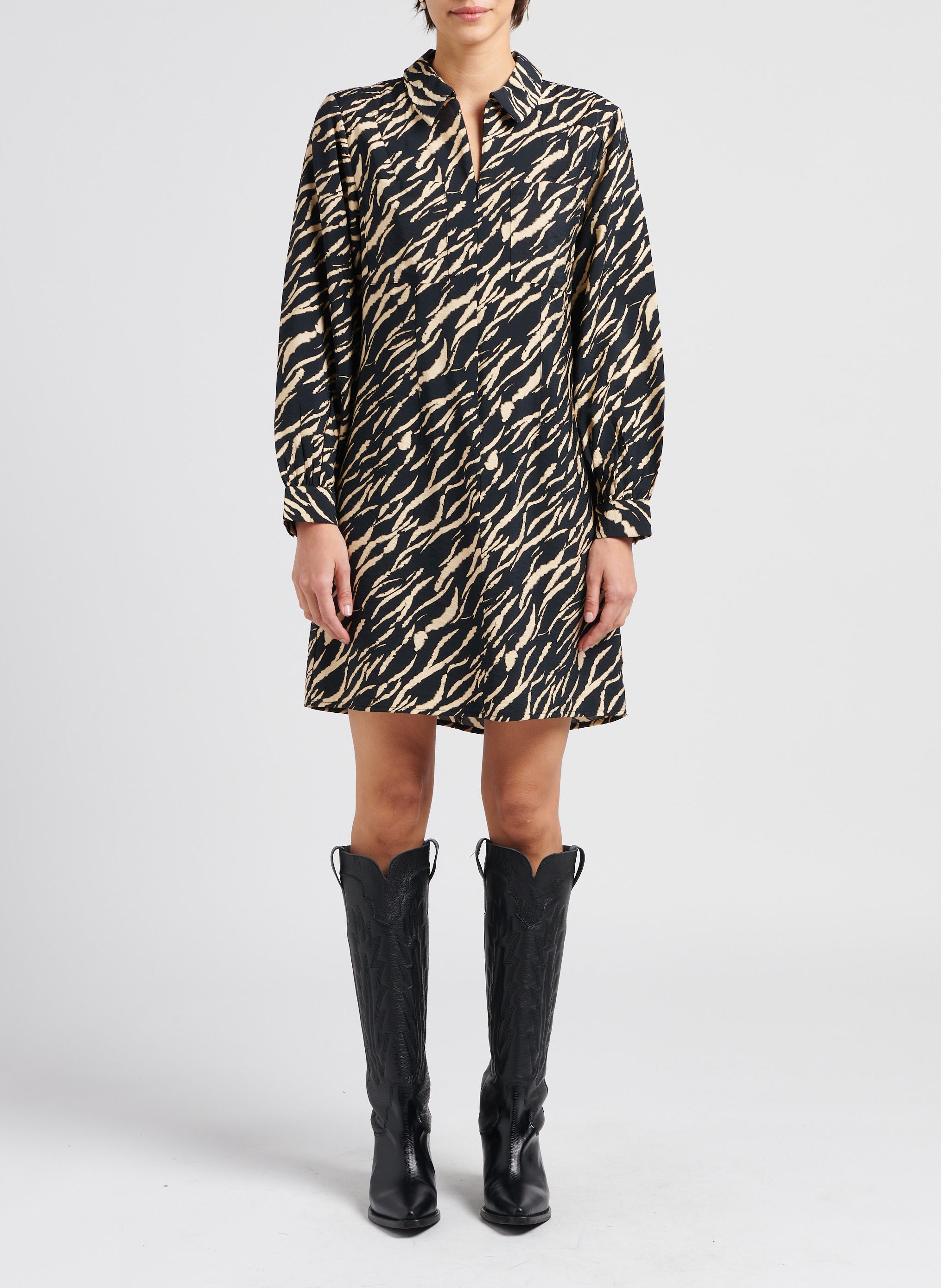 Printed dress with classic collar MOSS COPENHAGEN Black