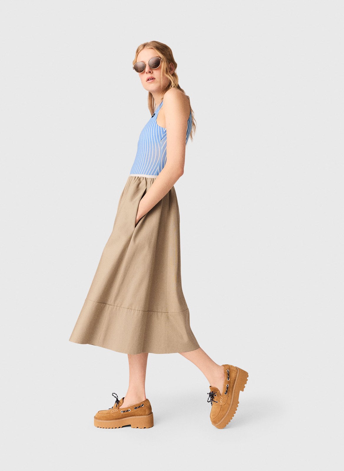 Halflange gerende jurk van katoen MAJE Beige