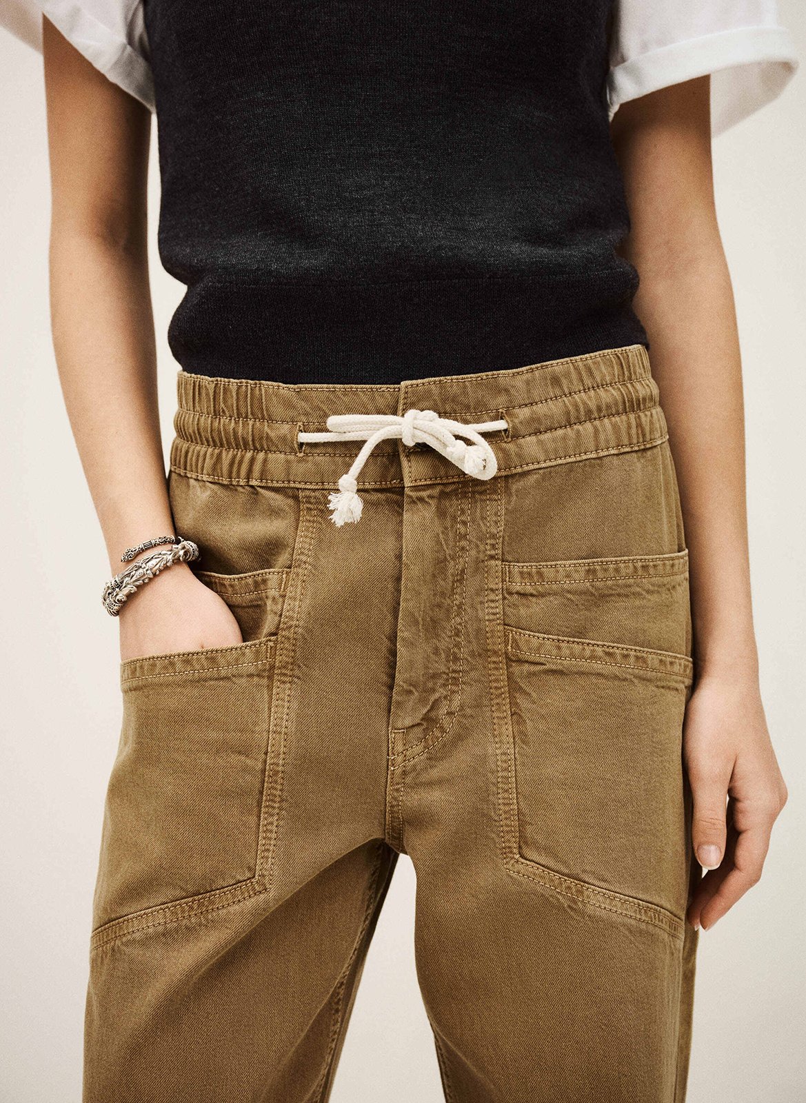 Pantalon droit en coton mélangé BA&SH Marron