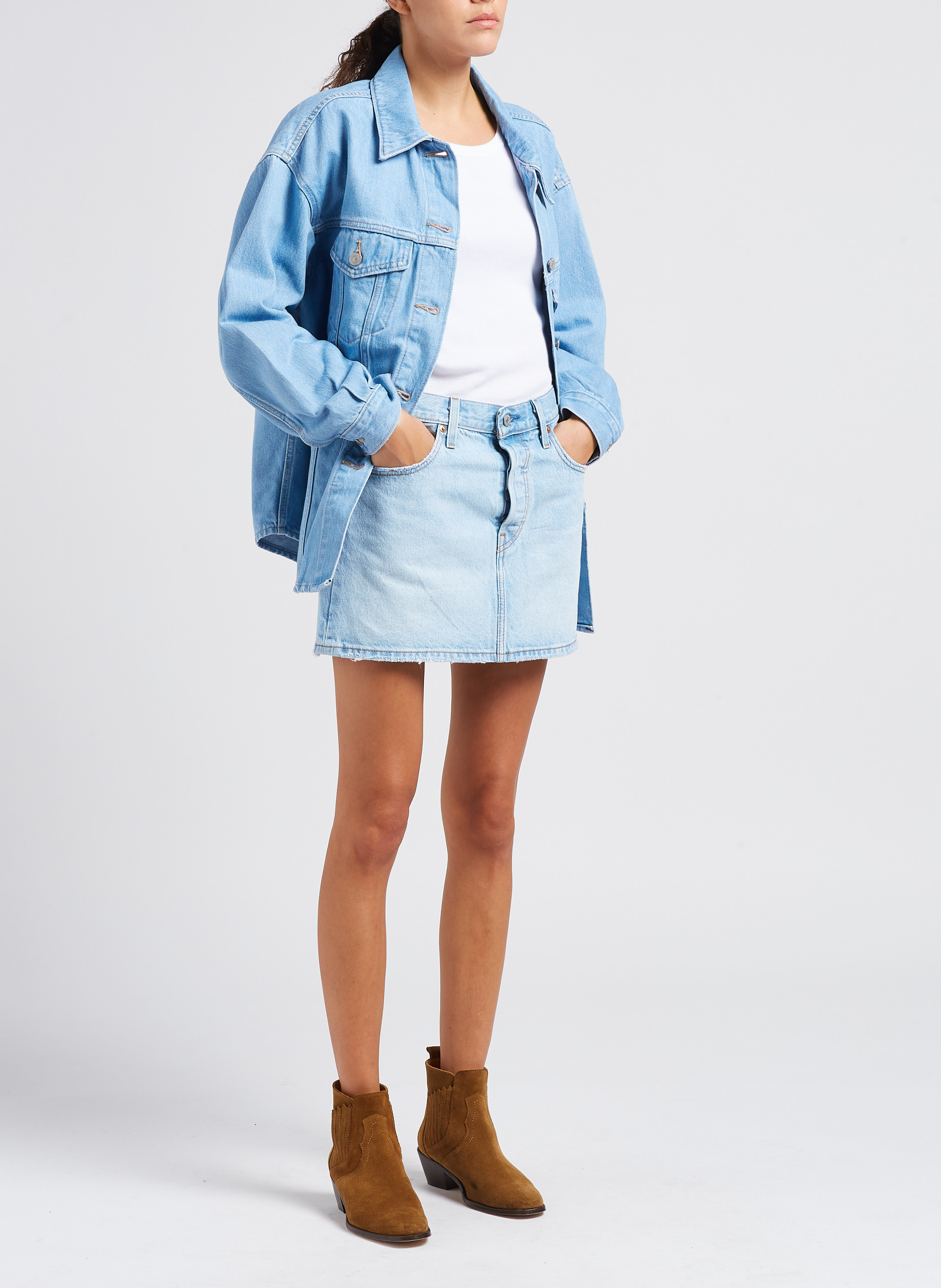 Jupe courte en jean  LEVI'S Jean Délavé