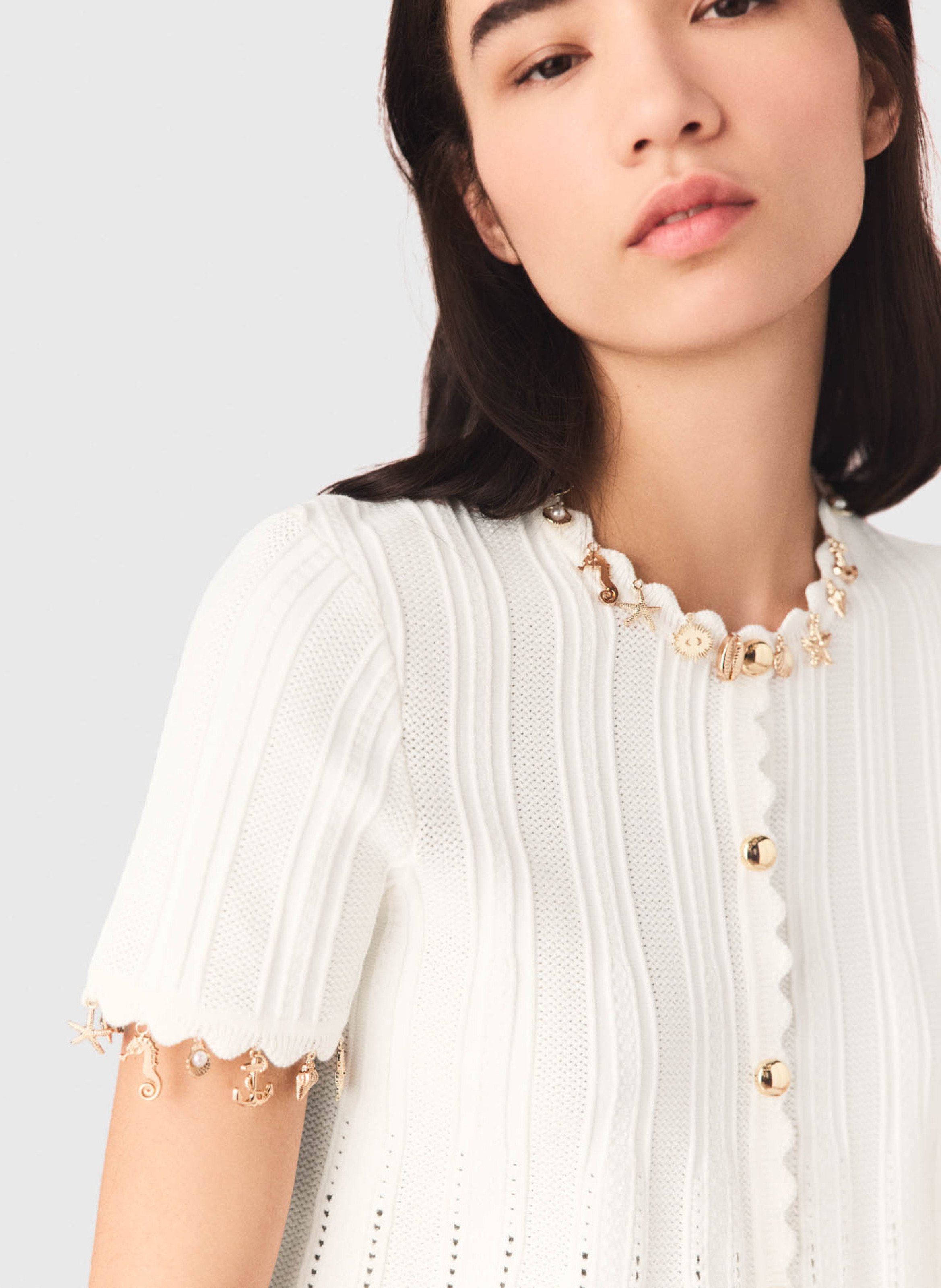 Cardigan in uitlopende stijl van gemengd katoen MAJE Wit