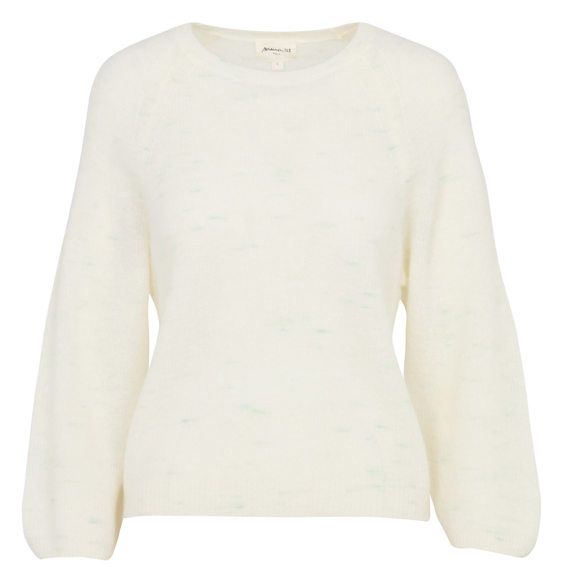 Pull droit col rond jacquard en alpaga mélangé MAISON 123 Blanc