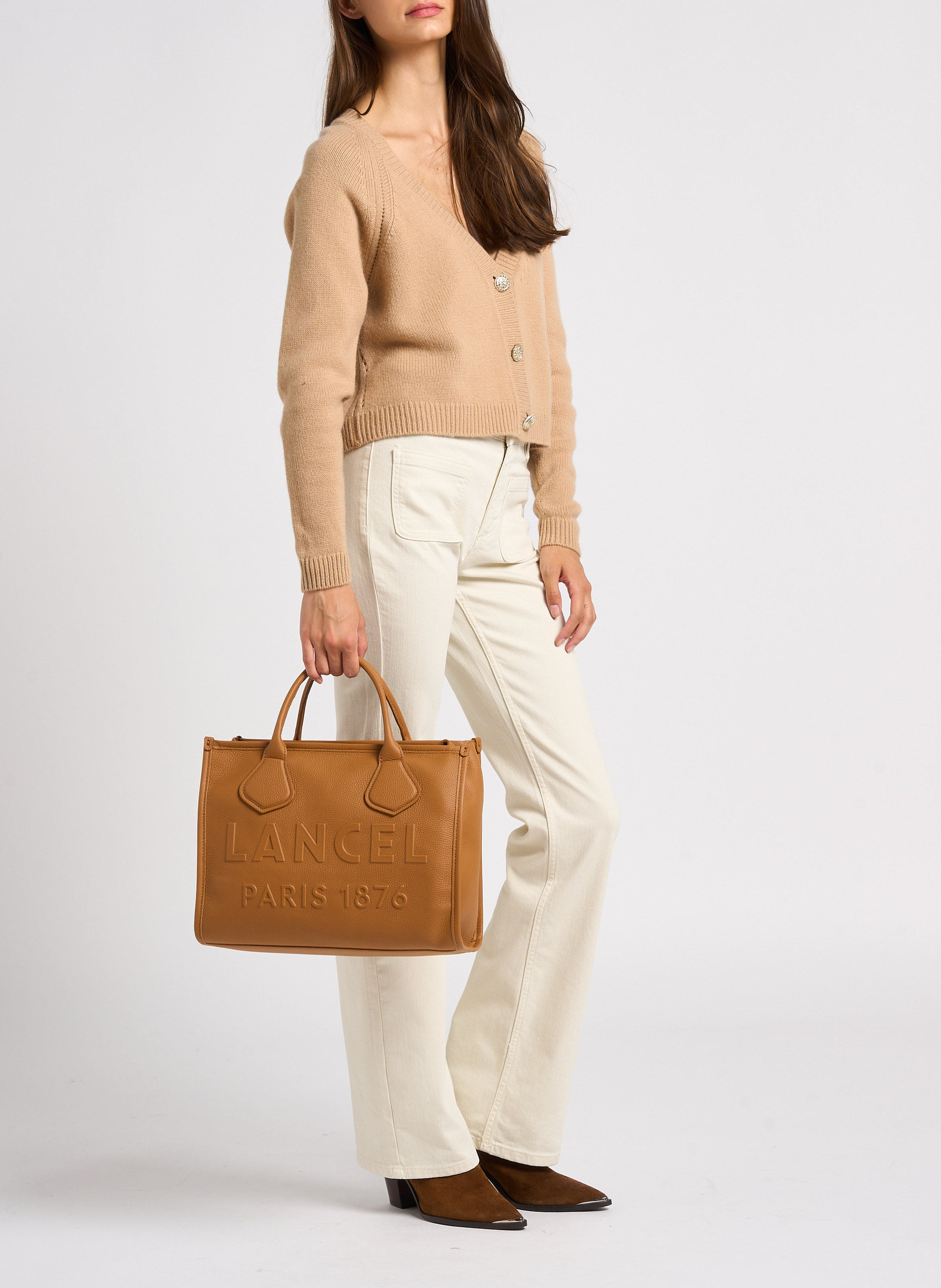 Cabas en cuir LANCEL Beige