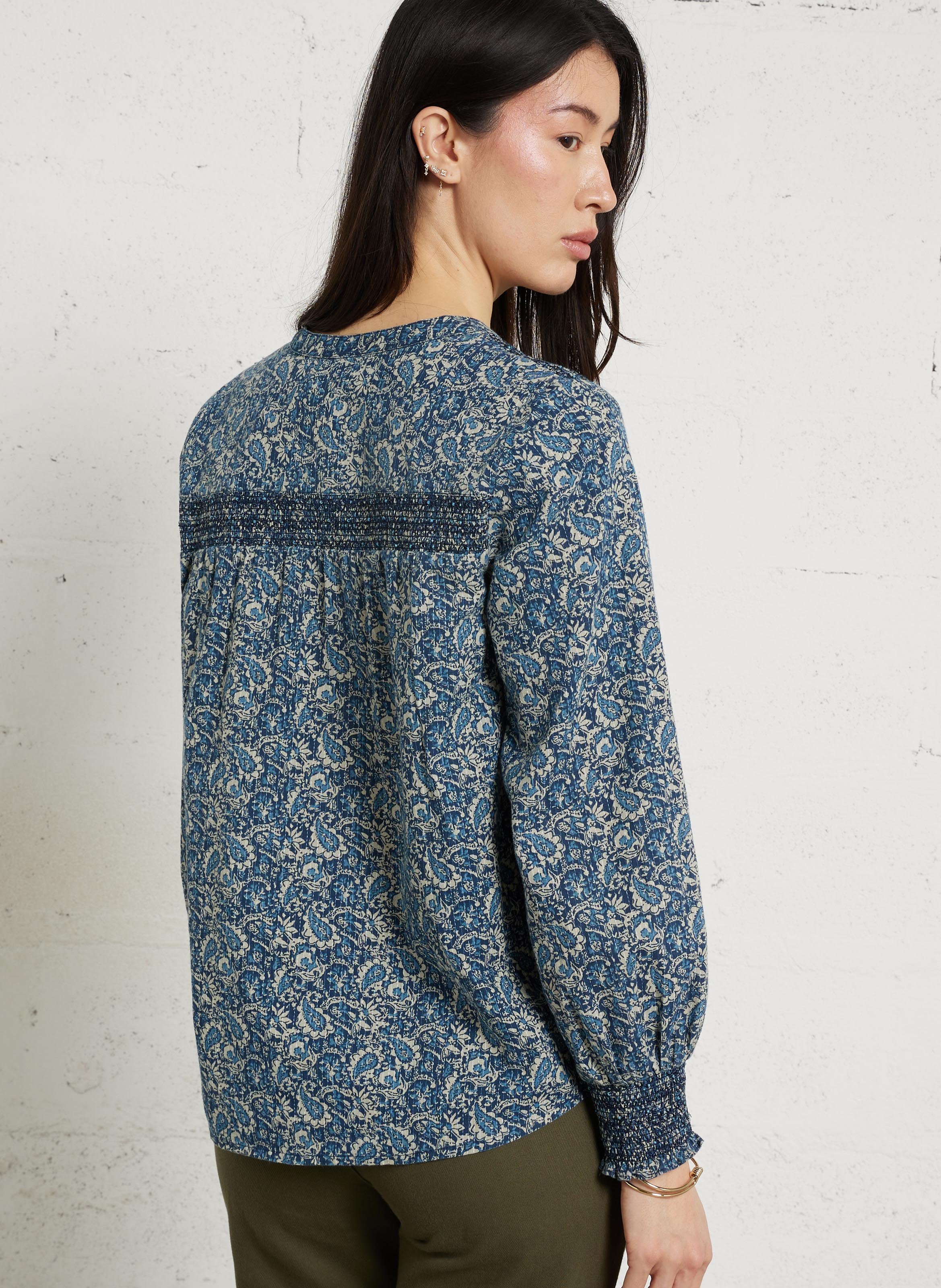 Blouse met V-hals - katoenblend MAISON 123 Blauw