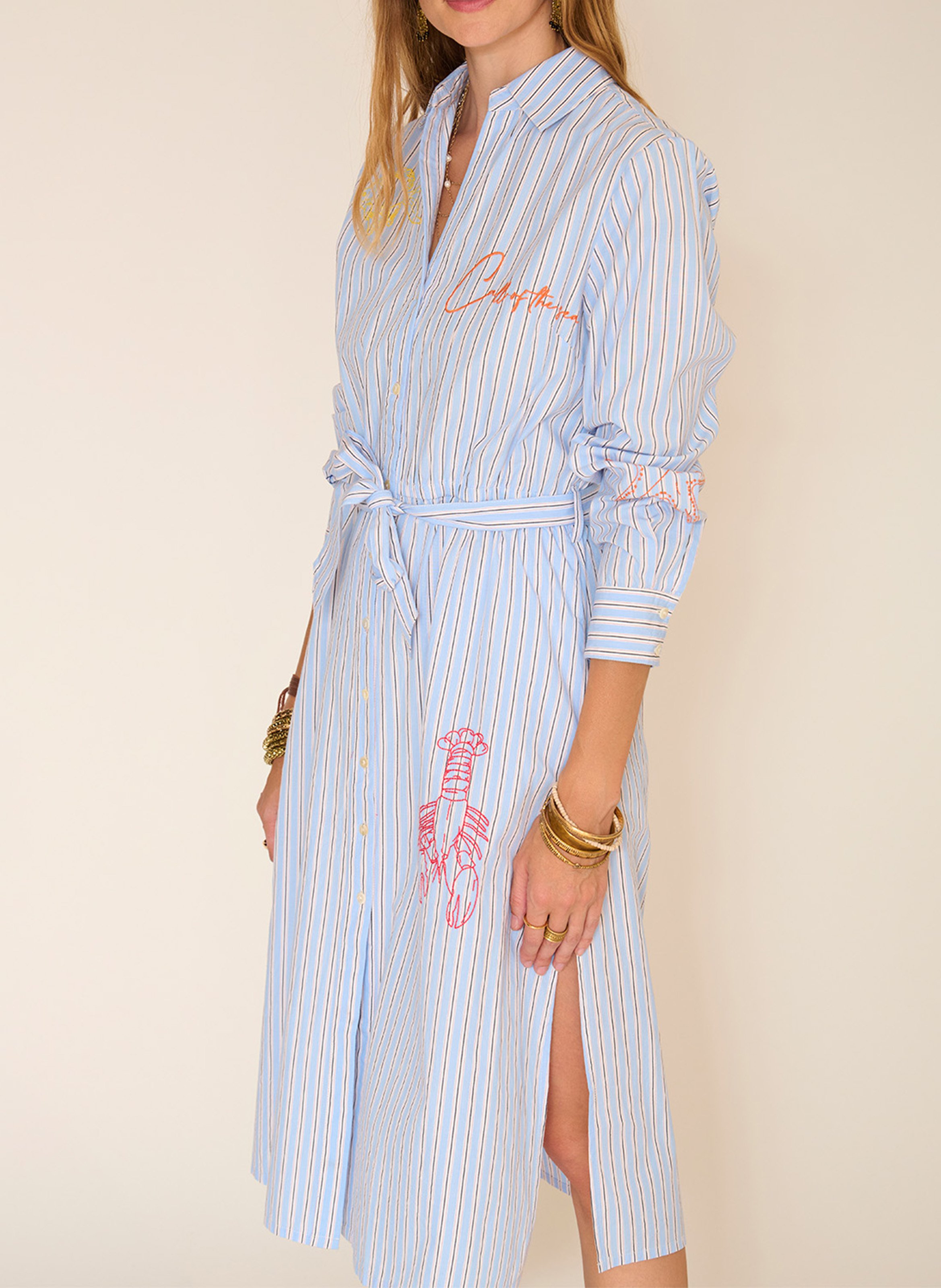 Midikleid aus Baumwolle mit klassischem Kragen MKT Blau