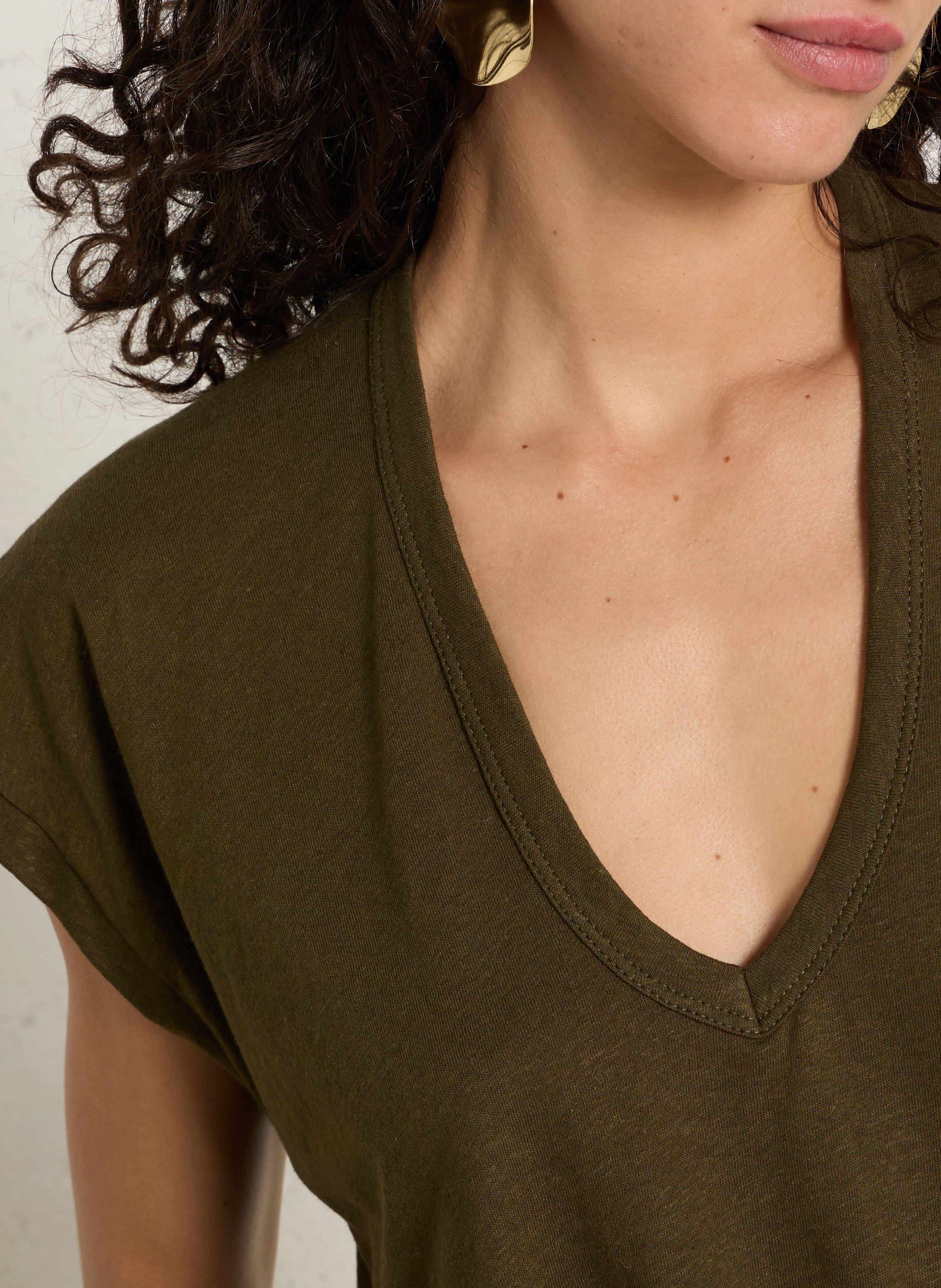 Tee-shirt oversize col V en lin et coton IMPERIAL Vert