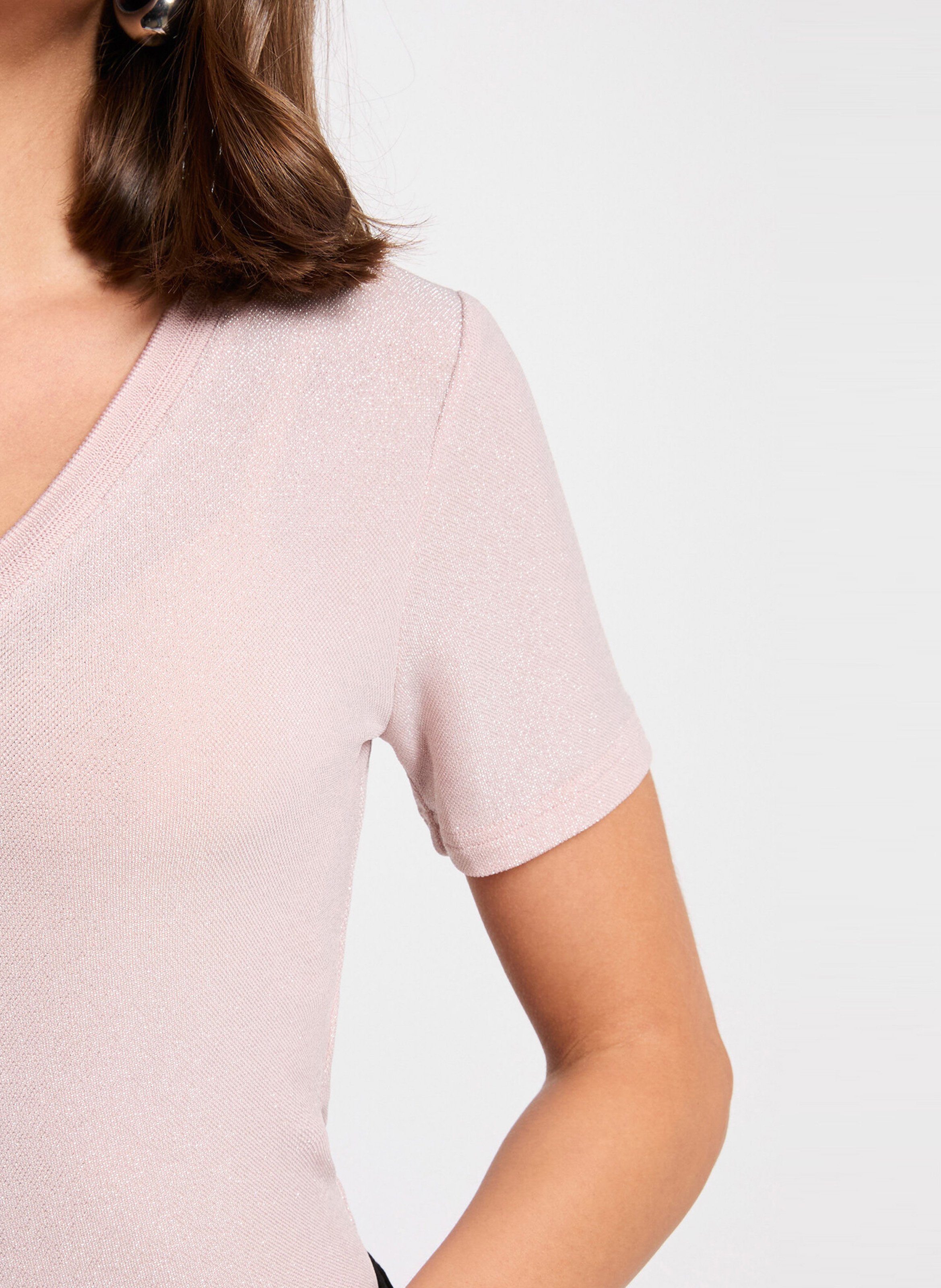 Tee-shirt col V métallisé MORGAN Rose