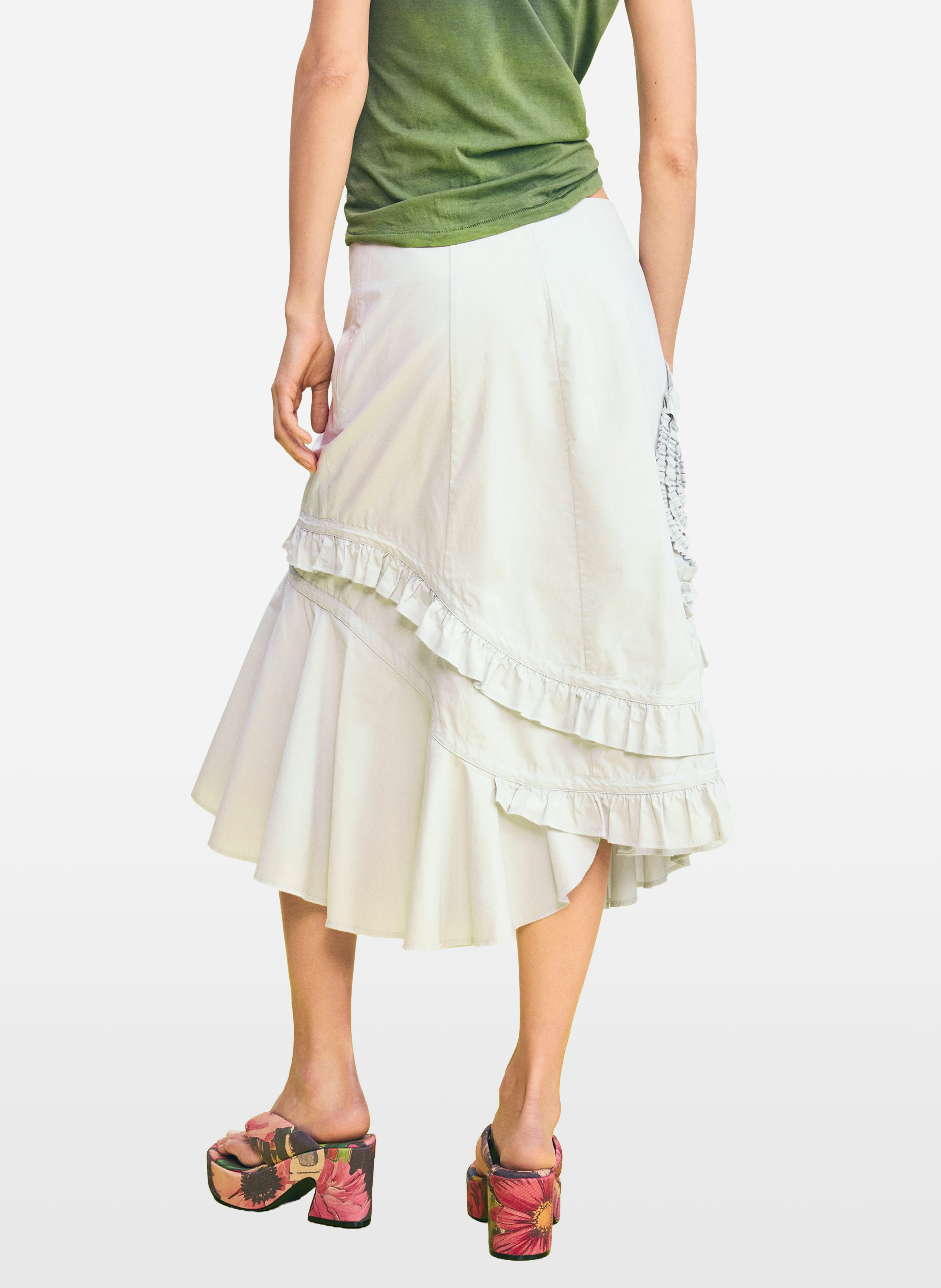 Jupe asymétrique midi en coton DESIGUAL Blanc