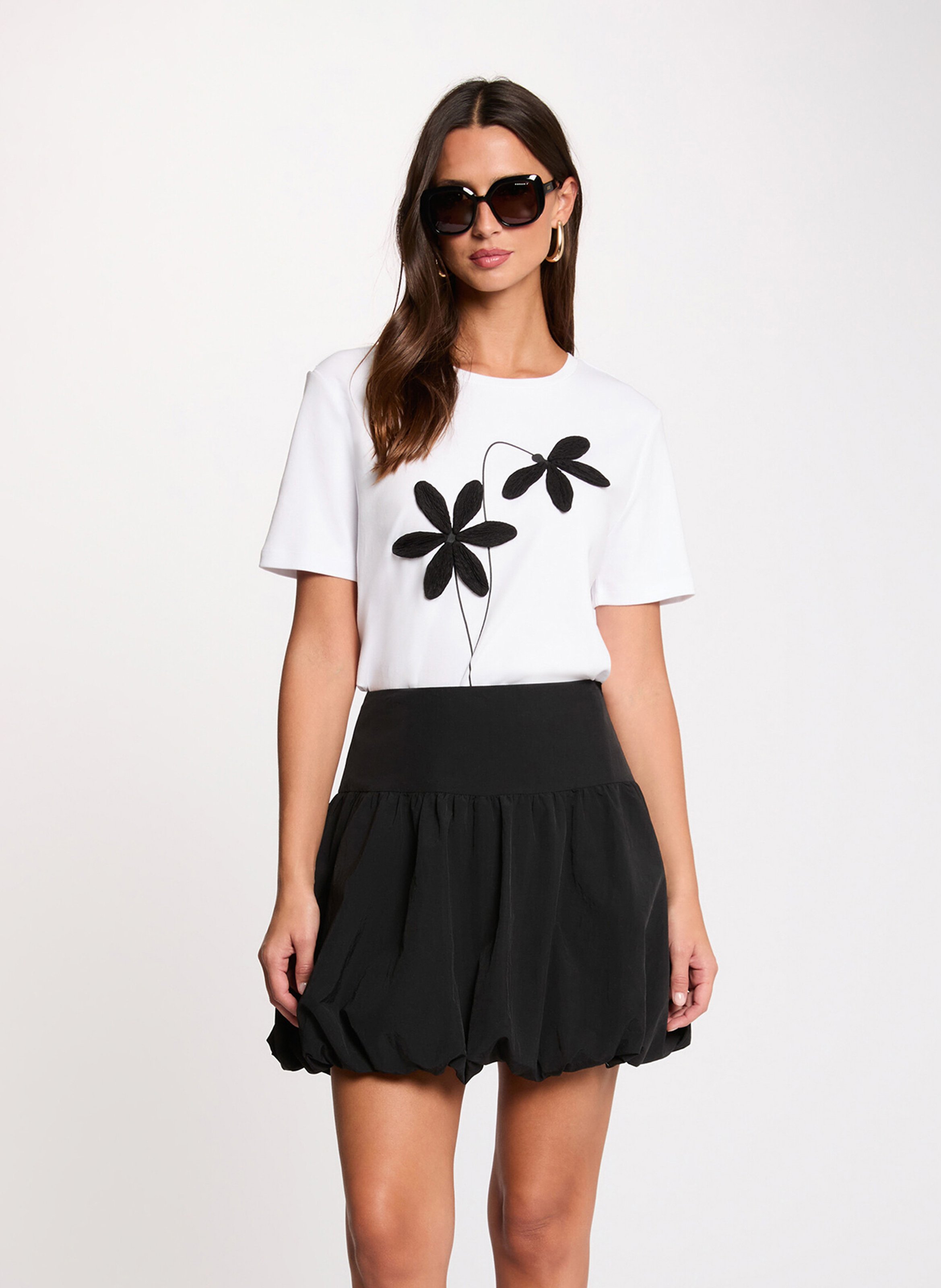Tee-shirt droit à fleurs brodées MORGAN Blanc