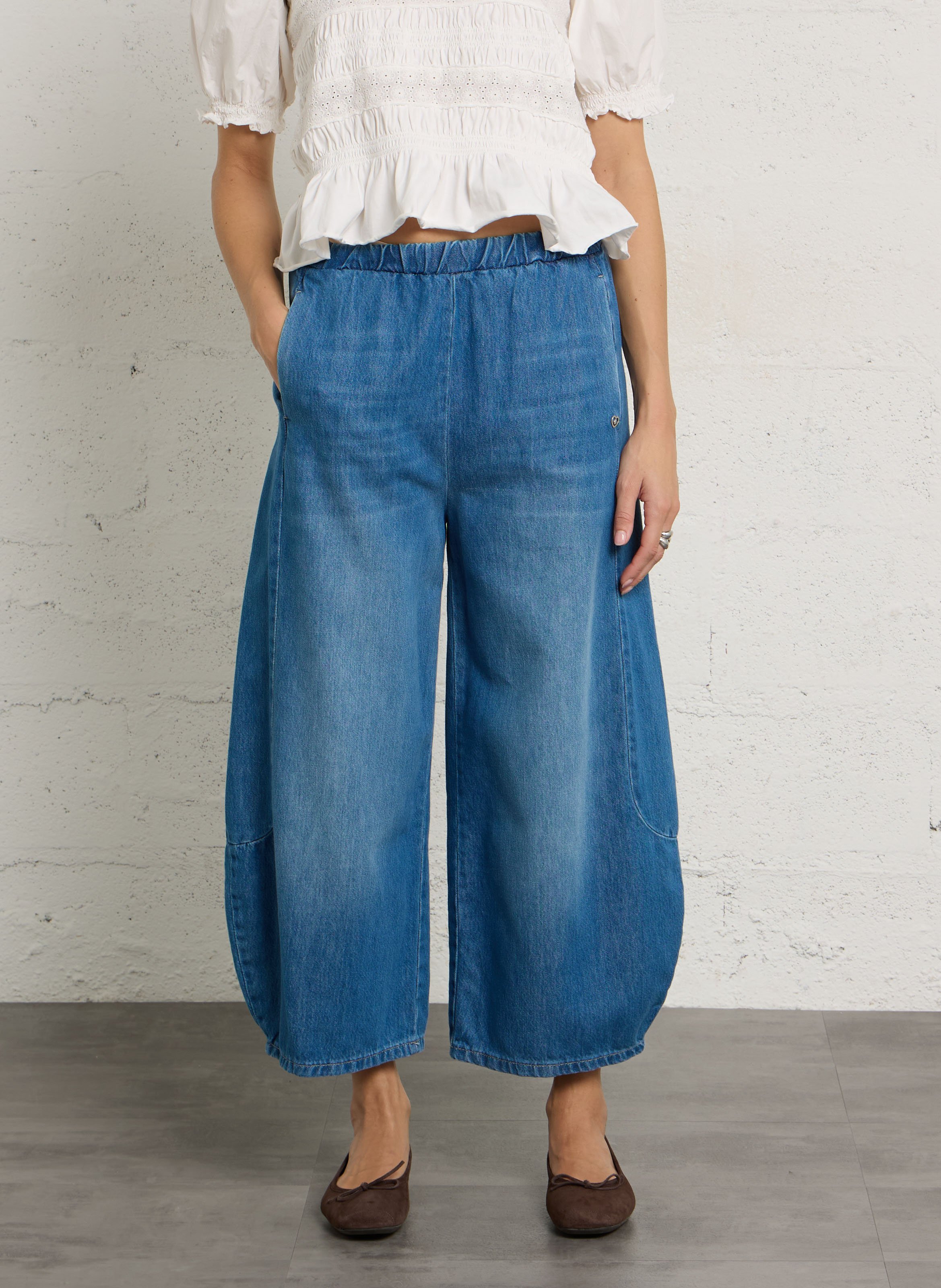 Broek met wijde pijpen van gemengd katoen PLEASE Blauw