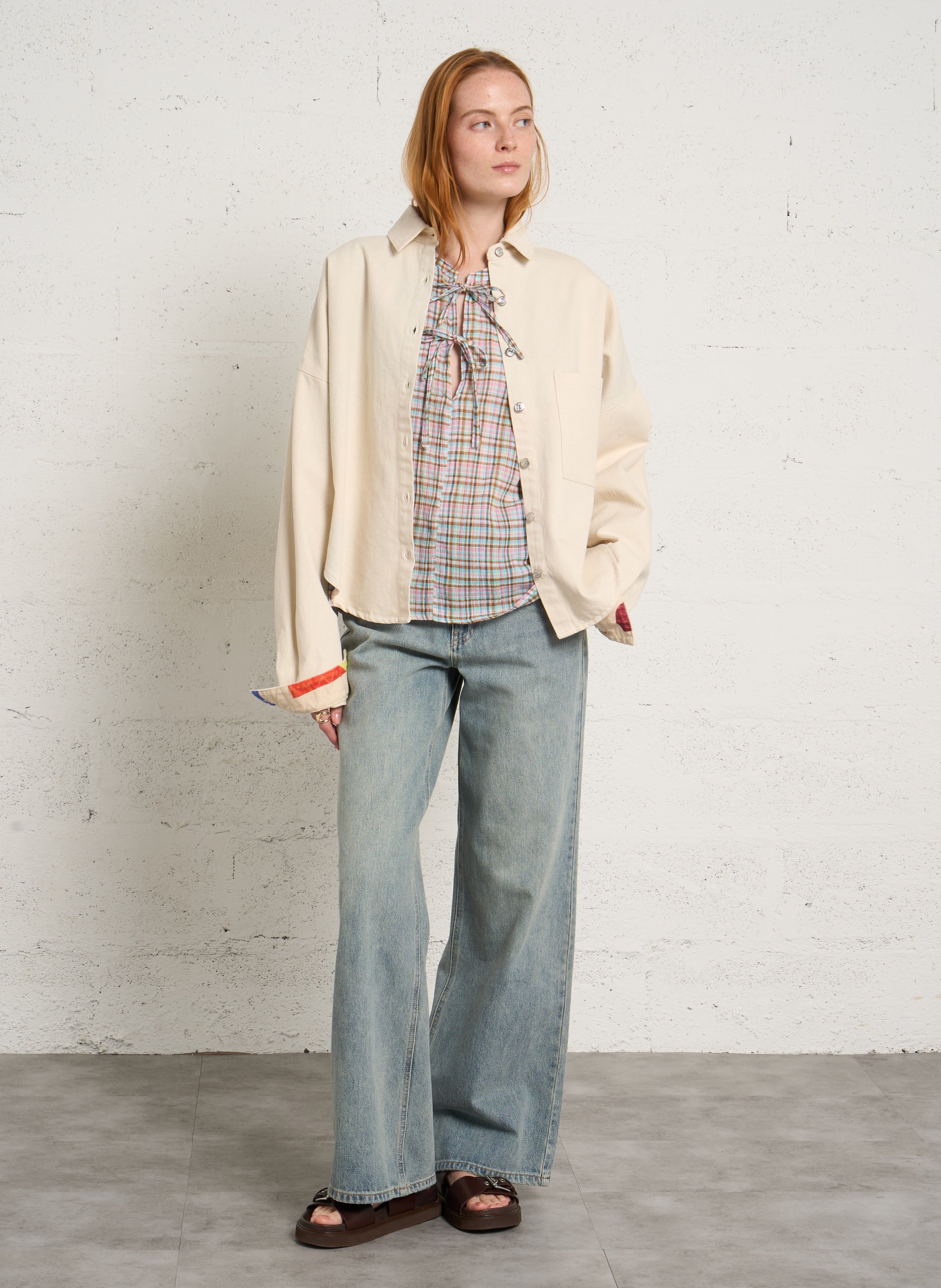 Denim overhemd met klassieke kraag G.KERO Beige