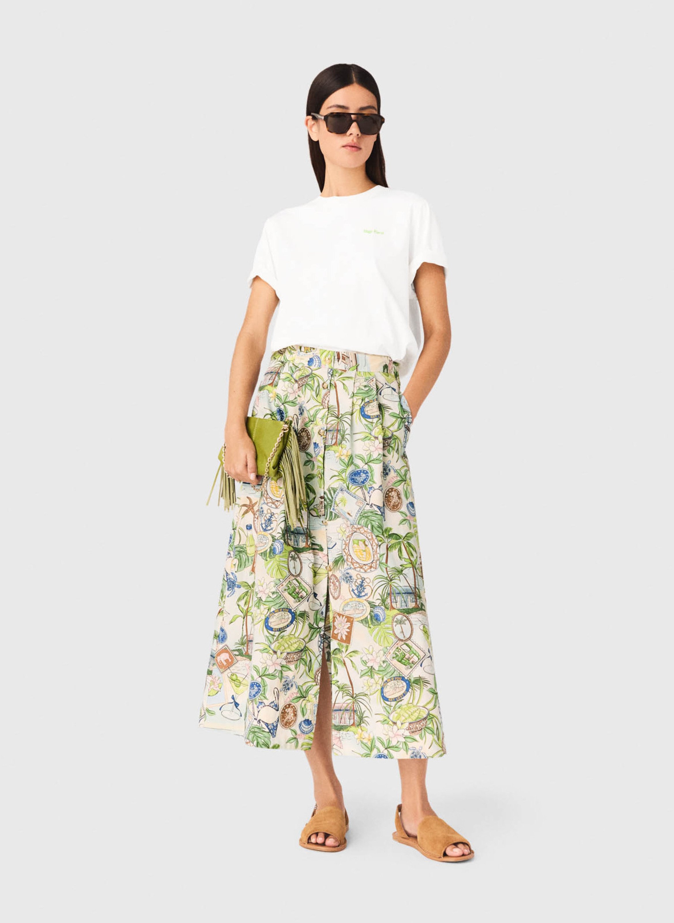 Jupe longue en coton imprimé MAJE Multicolore