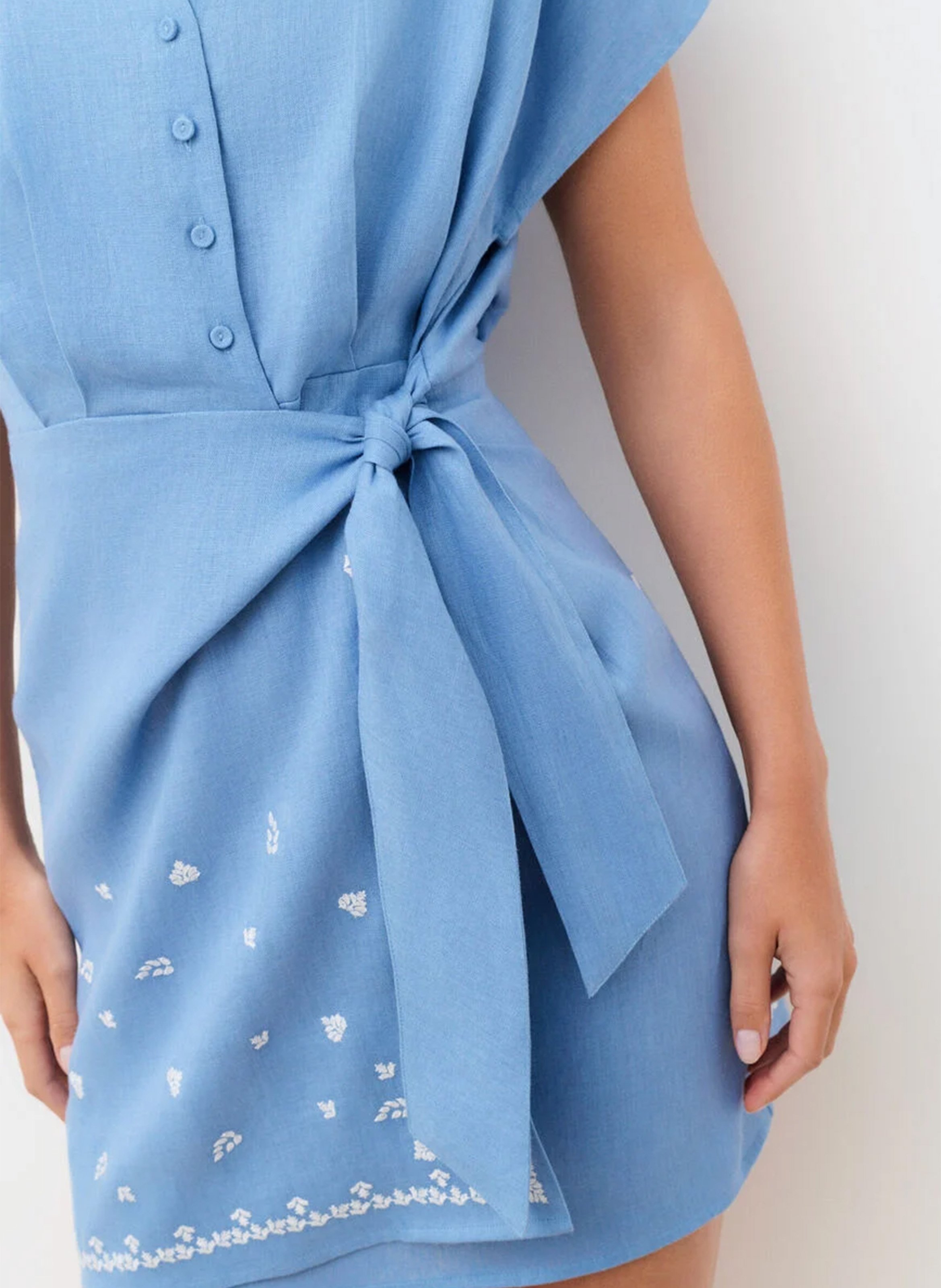 Robe courte col classique en lin CAROLL Bleu