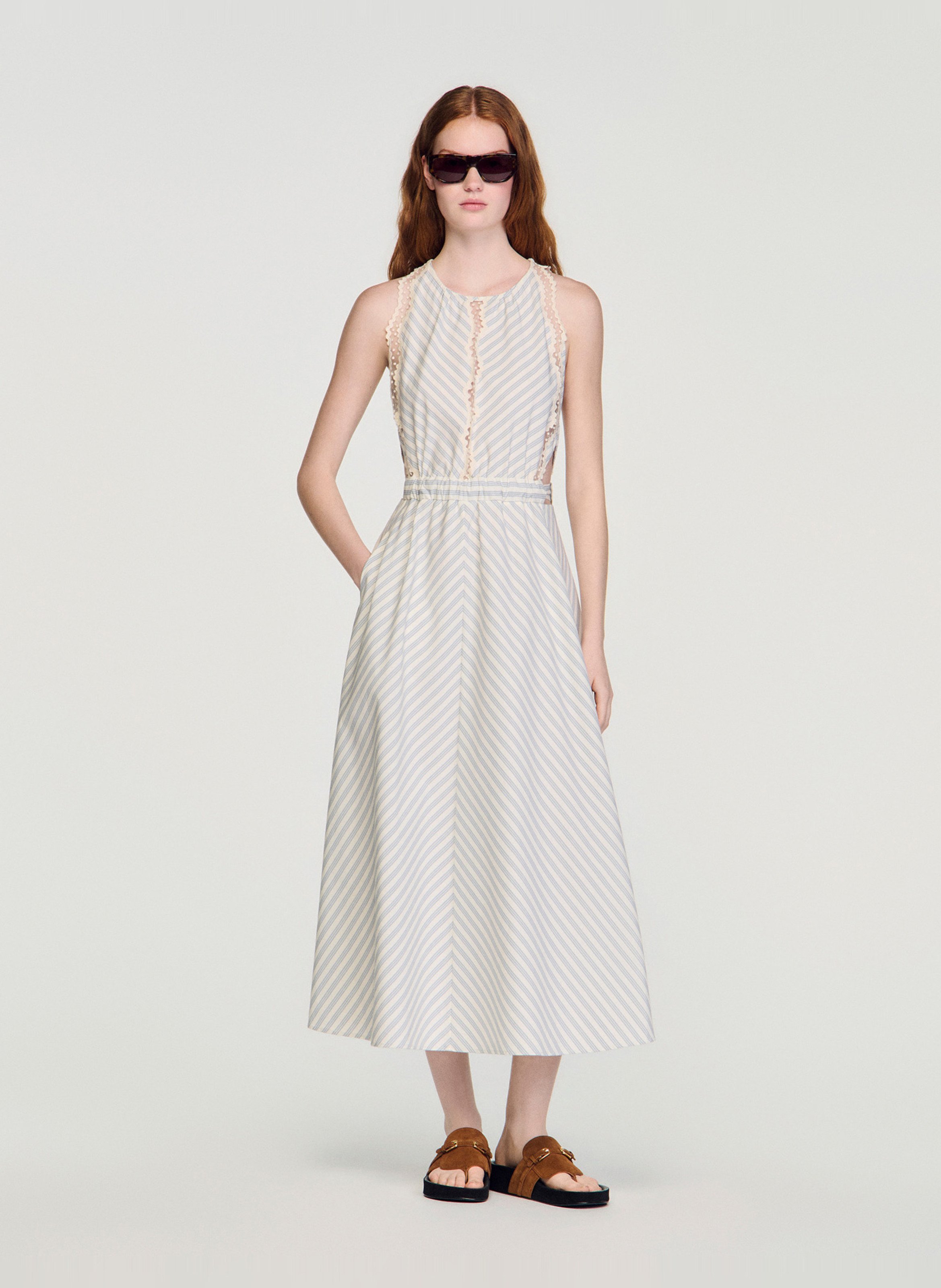 Lange, katoenen jurk met ronde hals SANDRO Beige