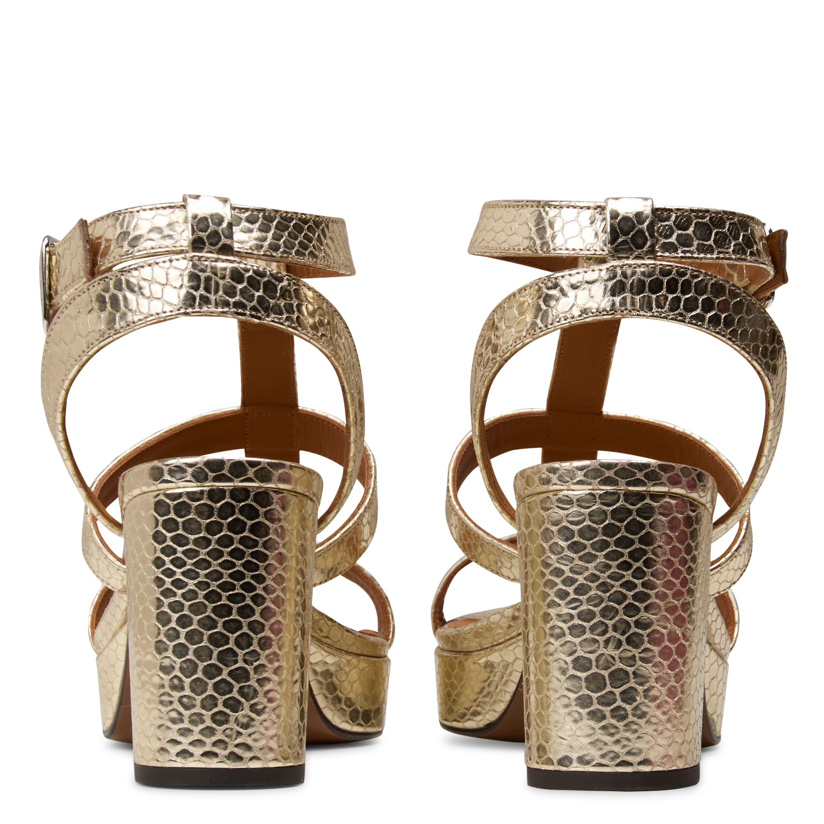 Ledersandalen mit Absatz, Metallic-Look RIVECOUR Golden
