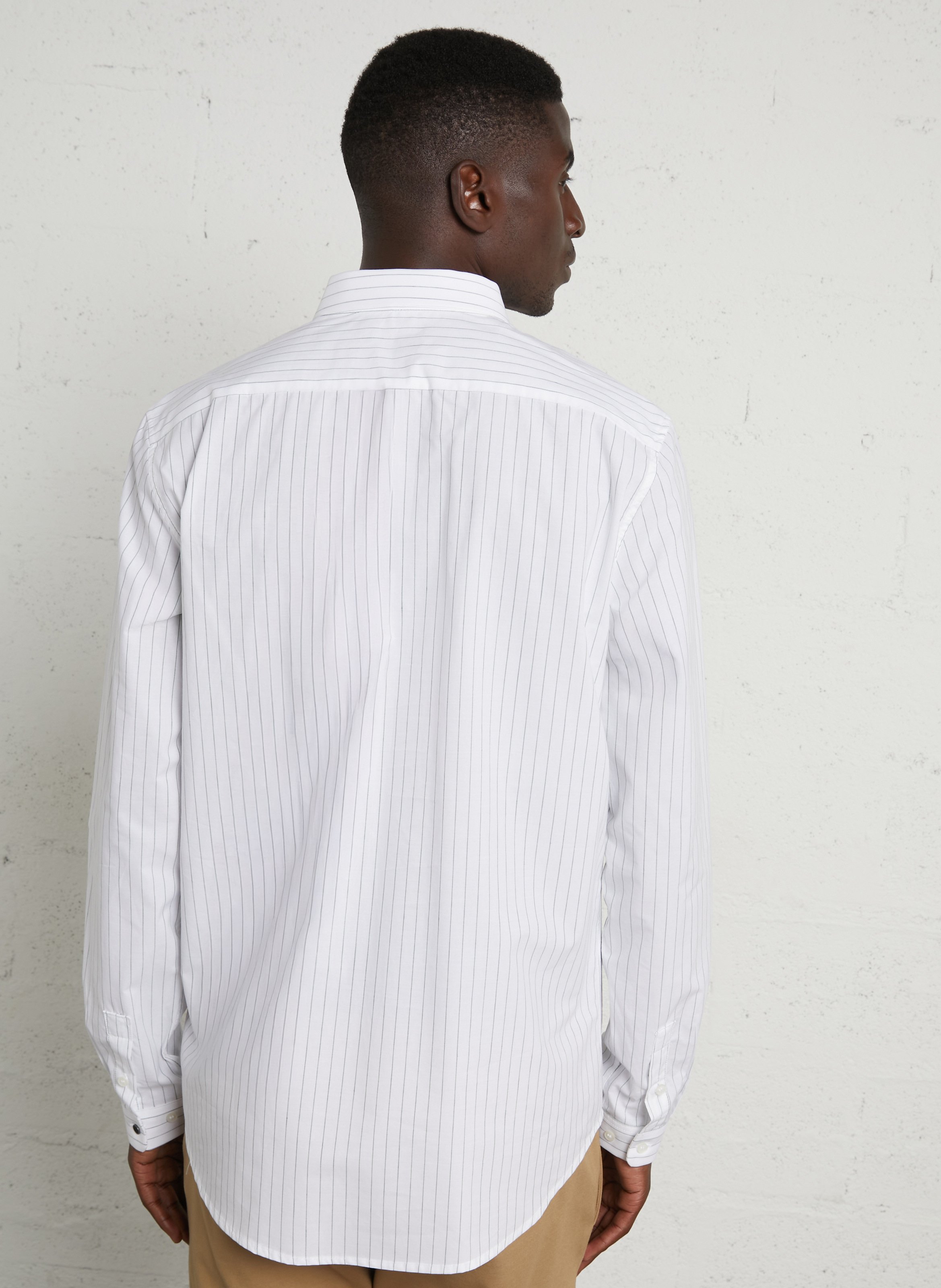 Straight shirt with classic collar in striped cotton and linen blend. IKKS Green