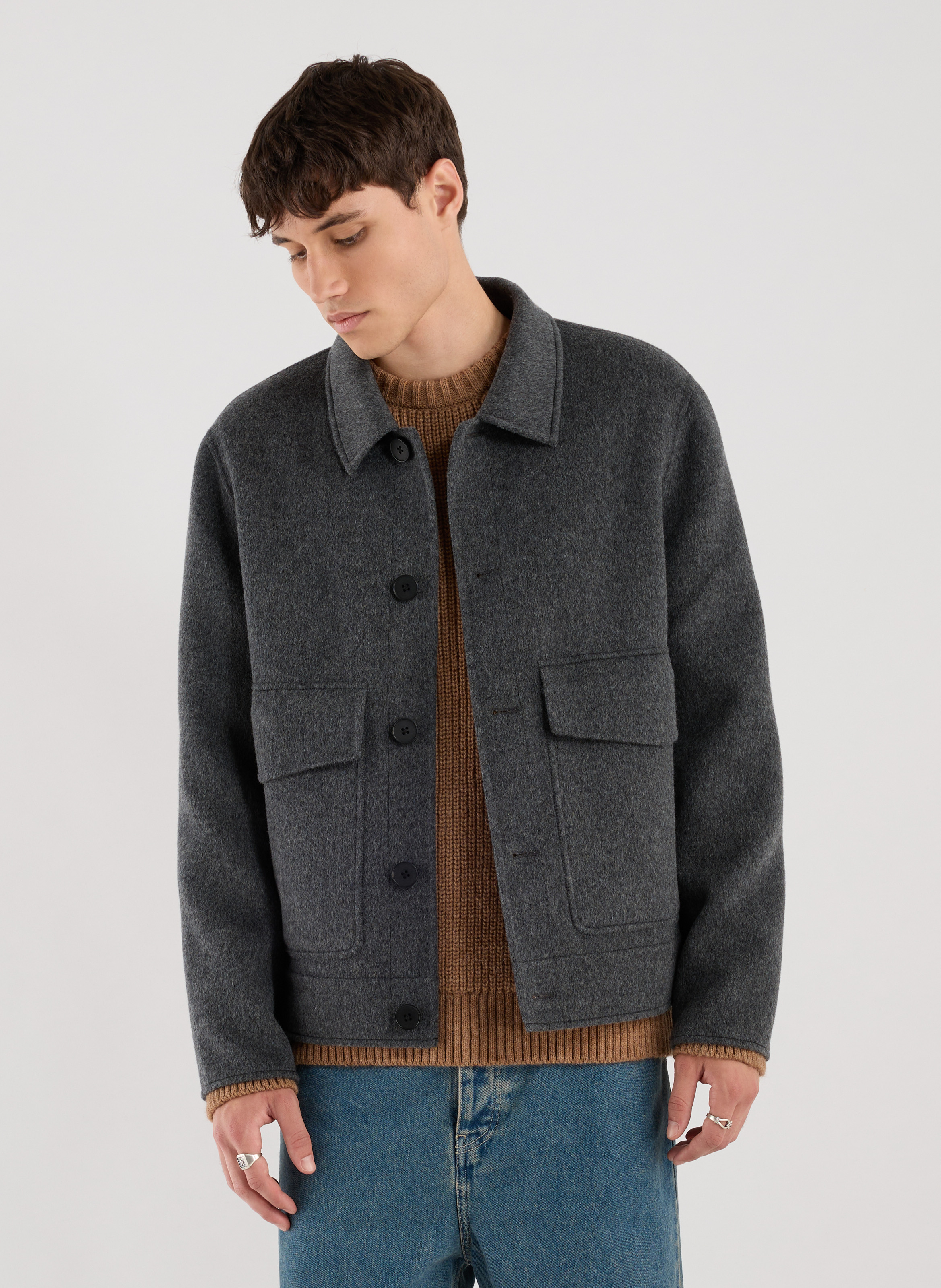 Veste droite col classique en laine SAISON 1865 Gris