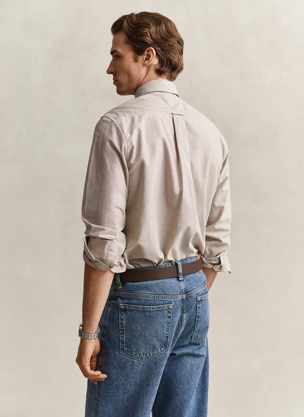 Chemise regular-fit col américain en coton GANT Beige