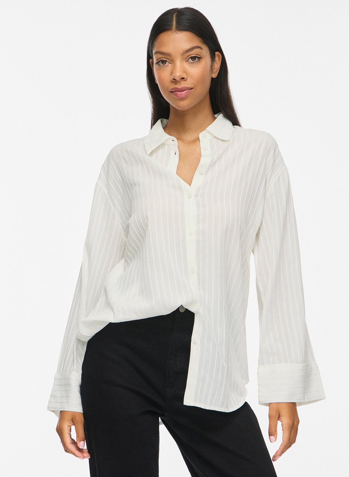 Oversized classic striped shirt VILA Beige