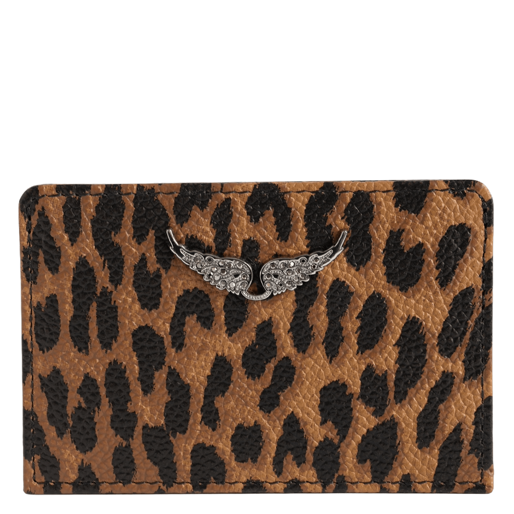 Leopard-print leather card holder ZADIG&VOLTAIRE Brown